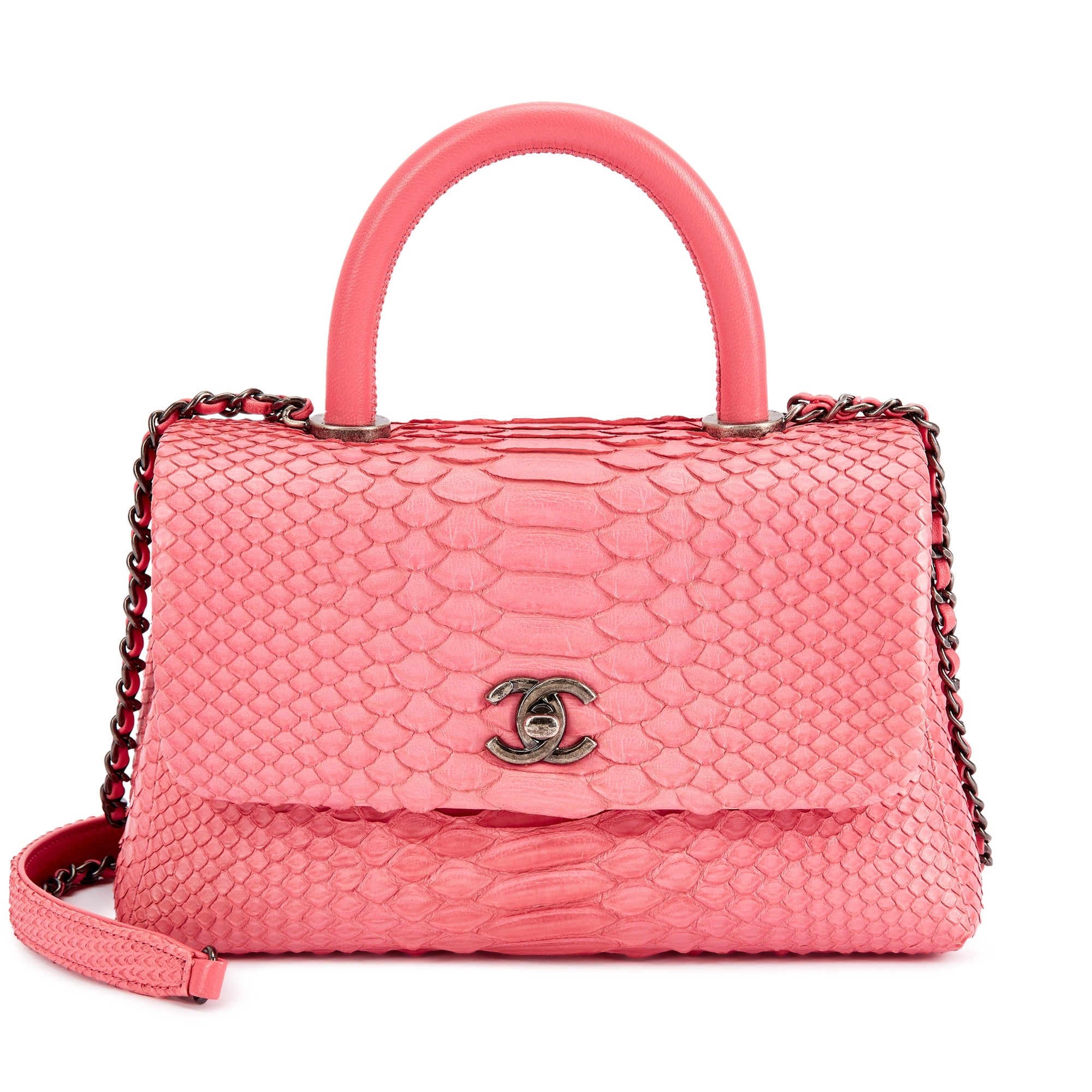 RARE!! CHANEL PINK PYTHON COCO HANDLE FLAP BAG