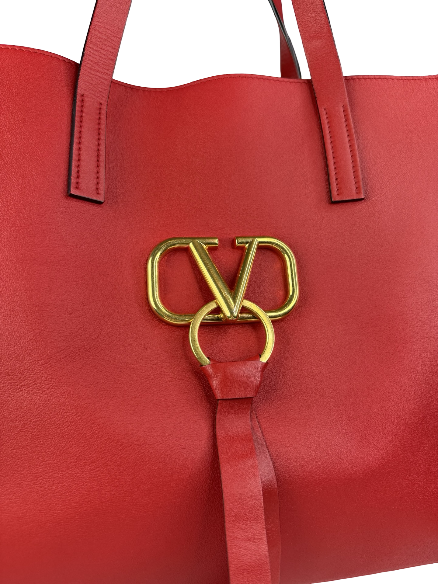 AUTHENTIC VALENTINO Red Calfskin Leather Vring Large Tote Bag