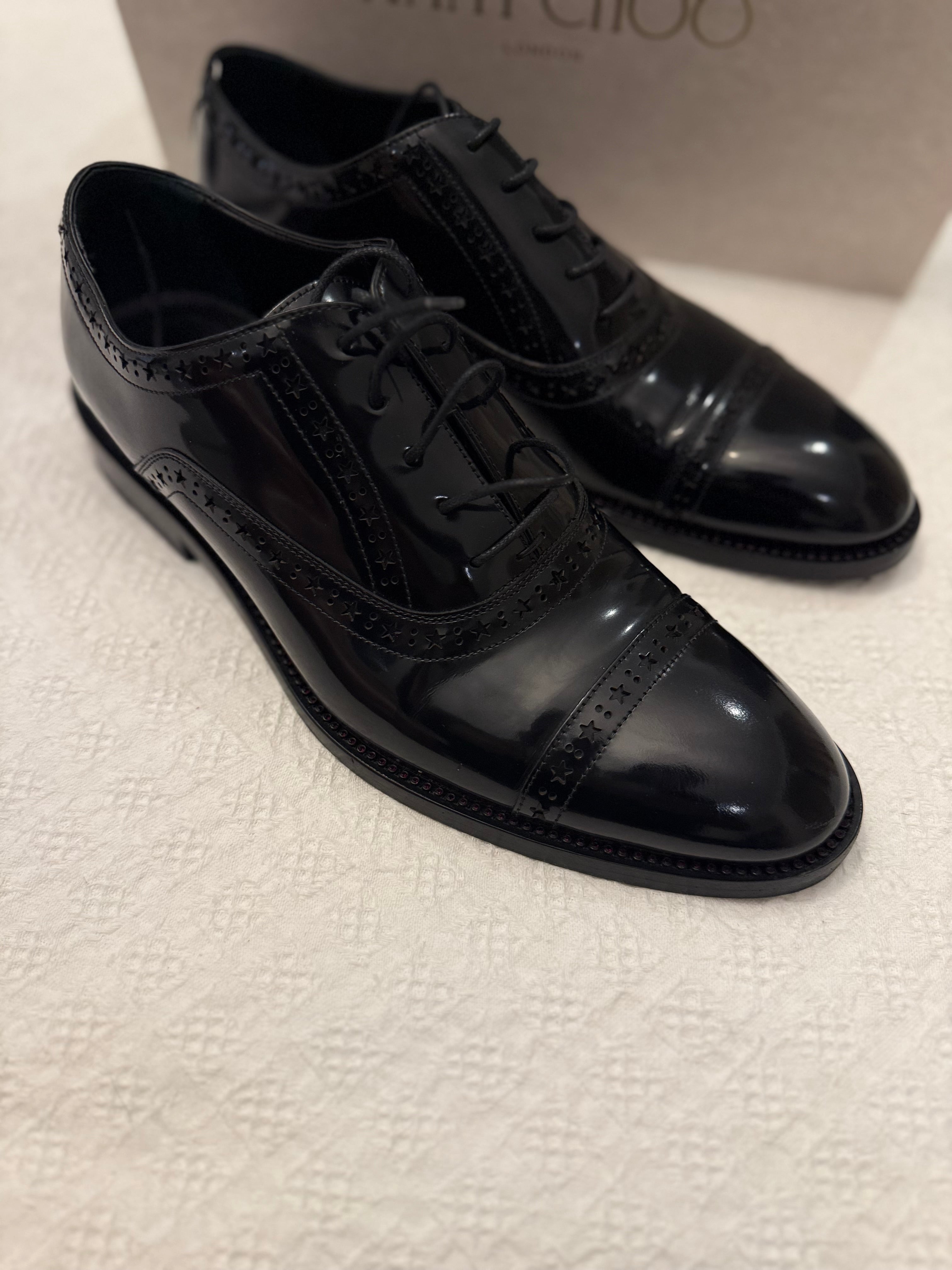 New Jimmy Choo FALCON black polished leather Oxford shoes
