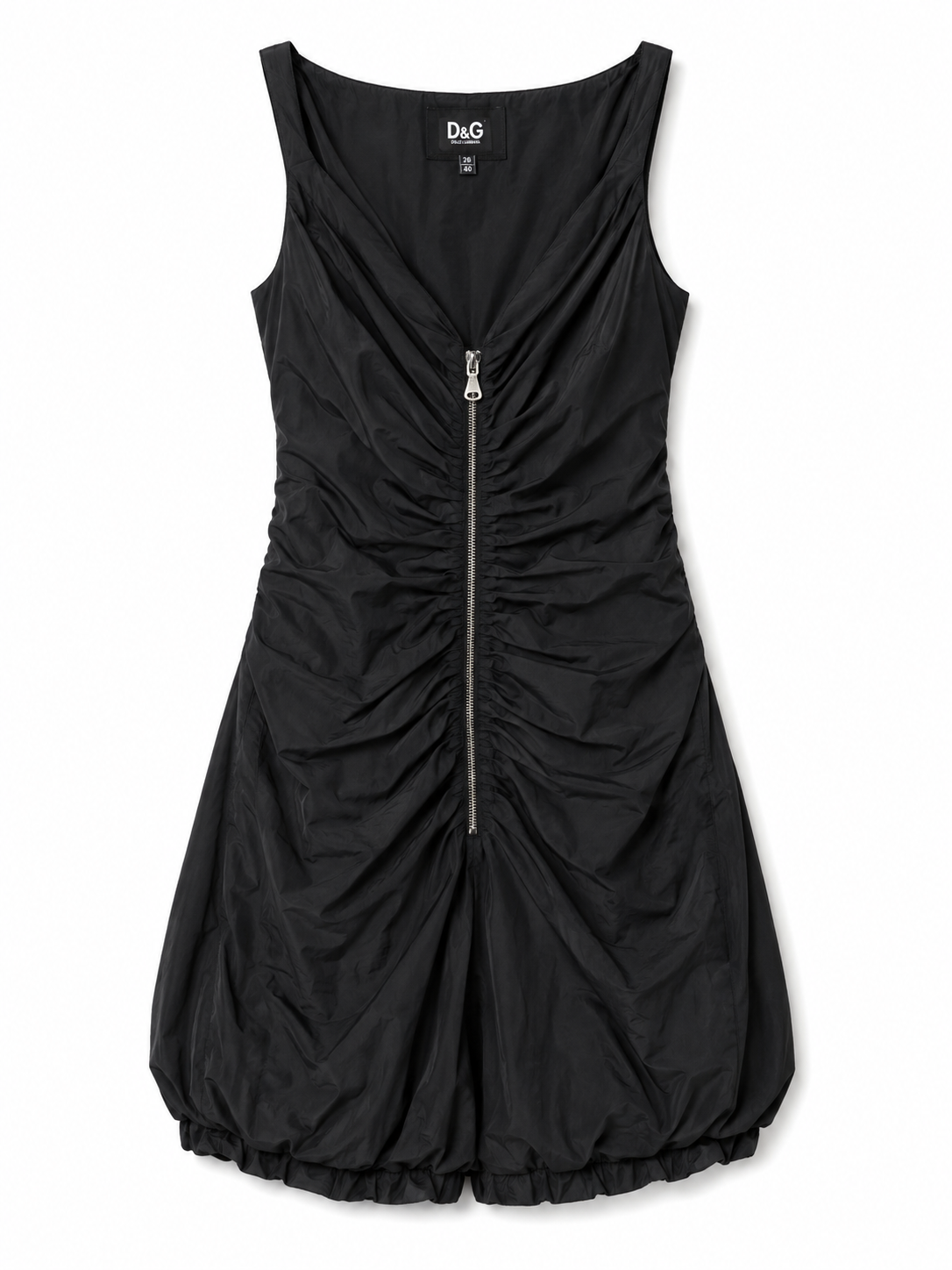 Dolce & Gabbana Black Nylon Front Zipper Ruched Dress Size IT 38