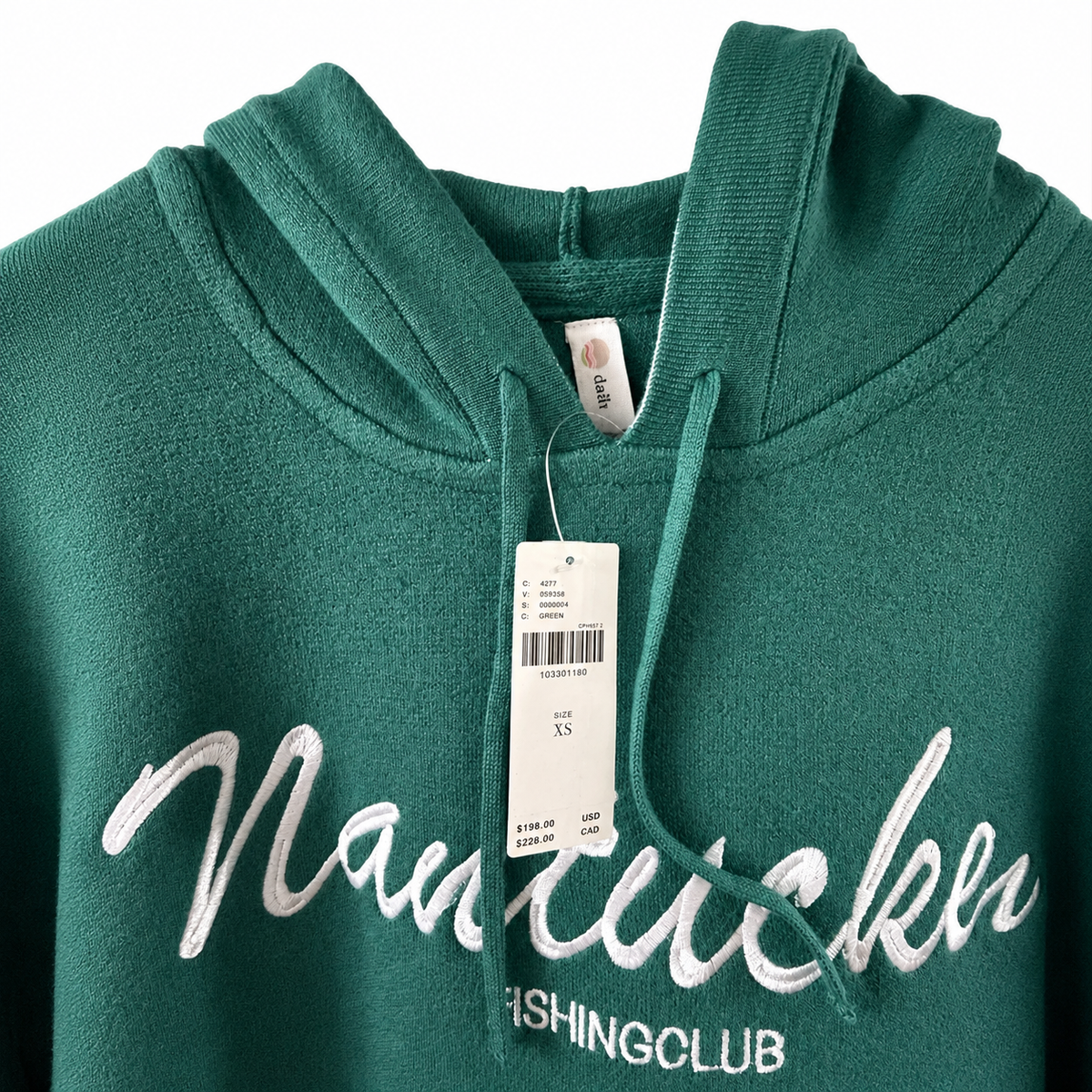 Daily Practice Anthropologie Nantucket Fishing Club Knit Hoodie Green Cream