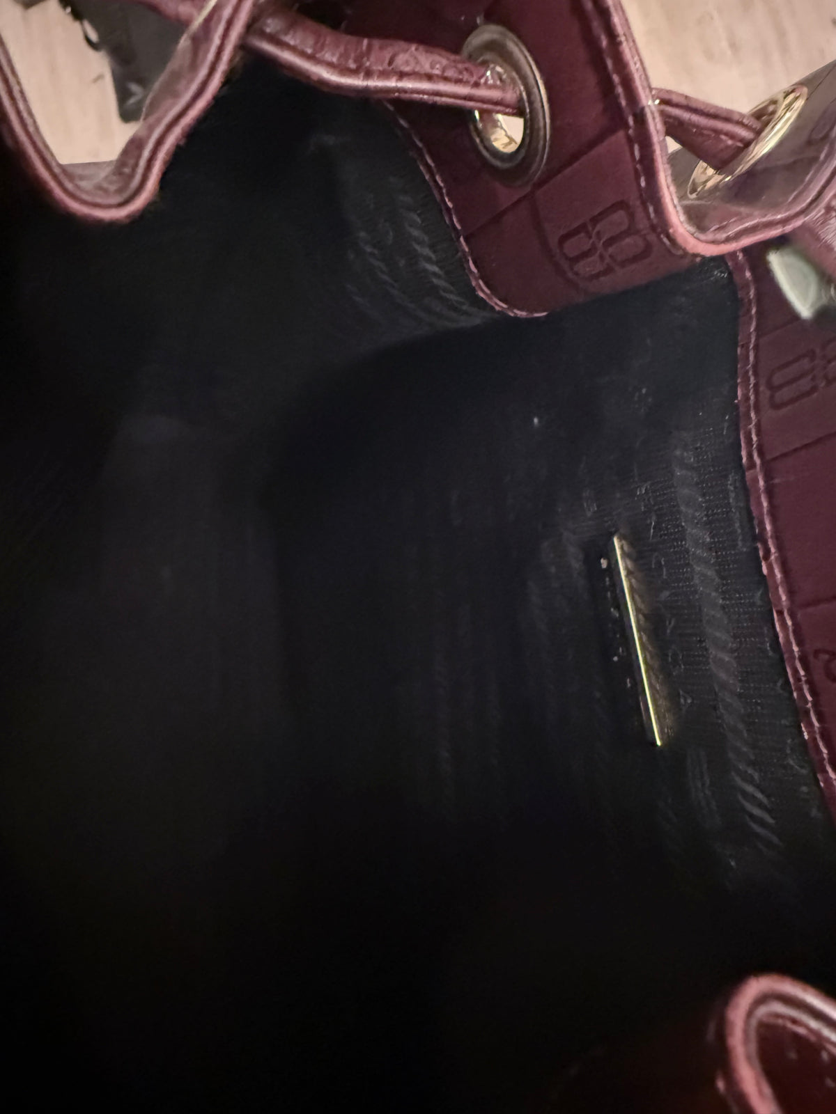 Vintage Balenciaga Monogram BB Logo Embossed Leather Drawstring Backpack - Burgundy