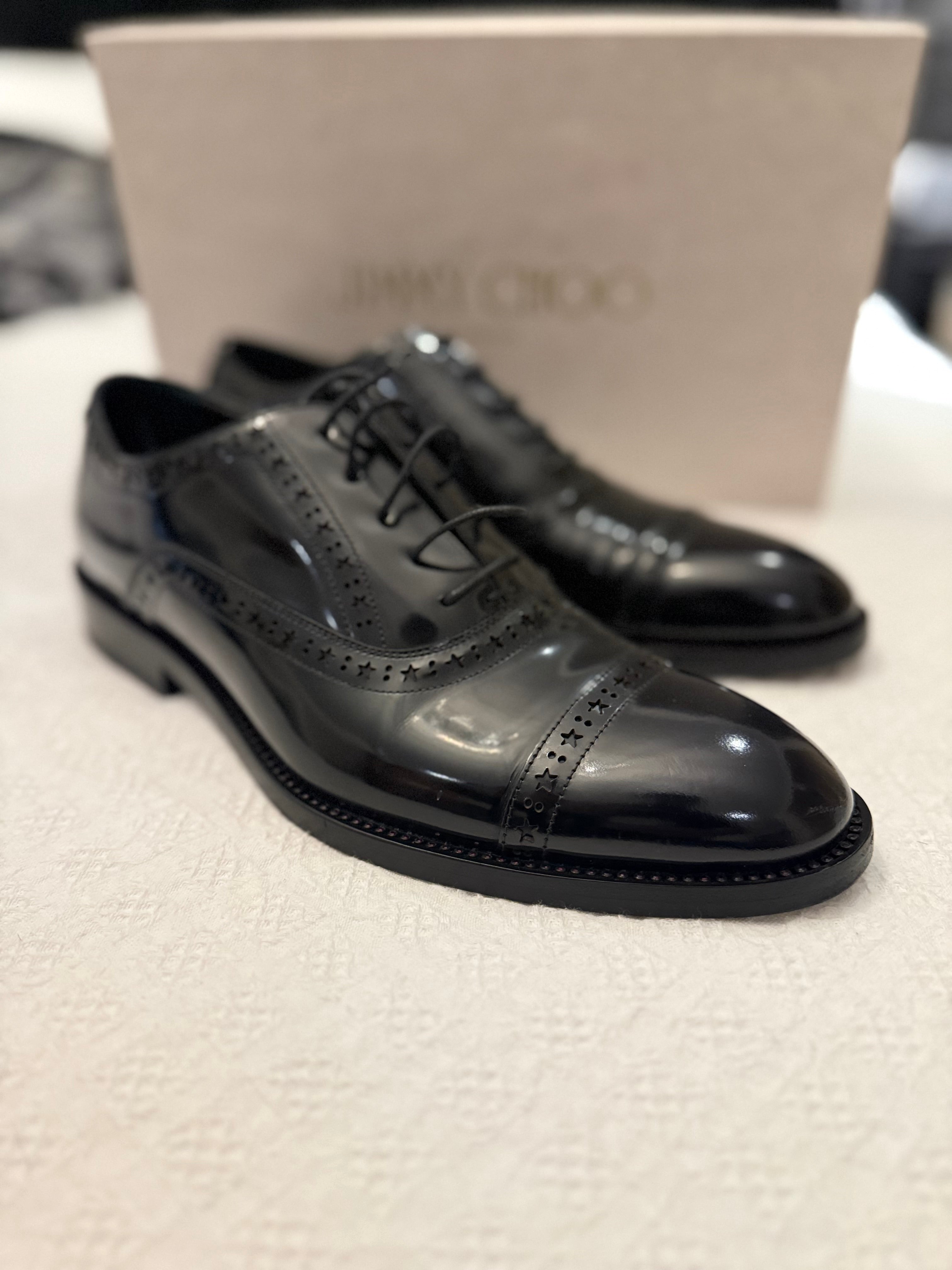 New Jimmy Choo FALCON black polished leather Oxford shoes