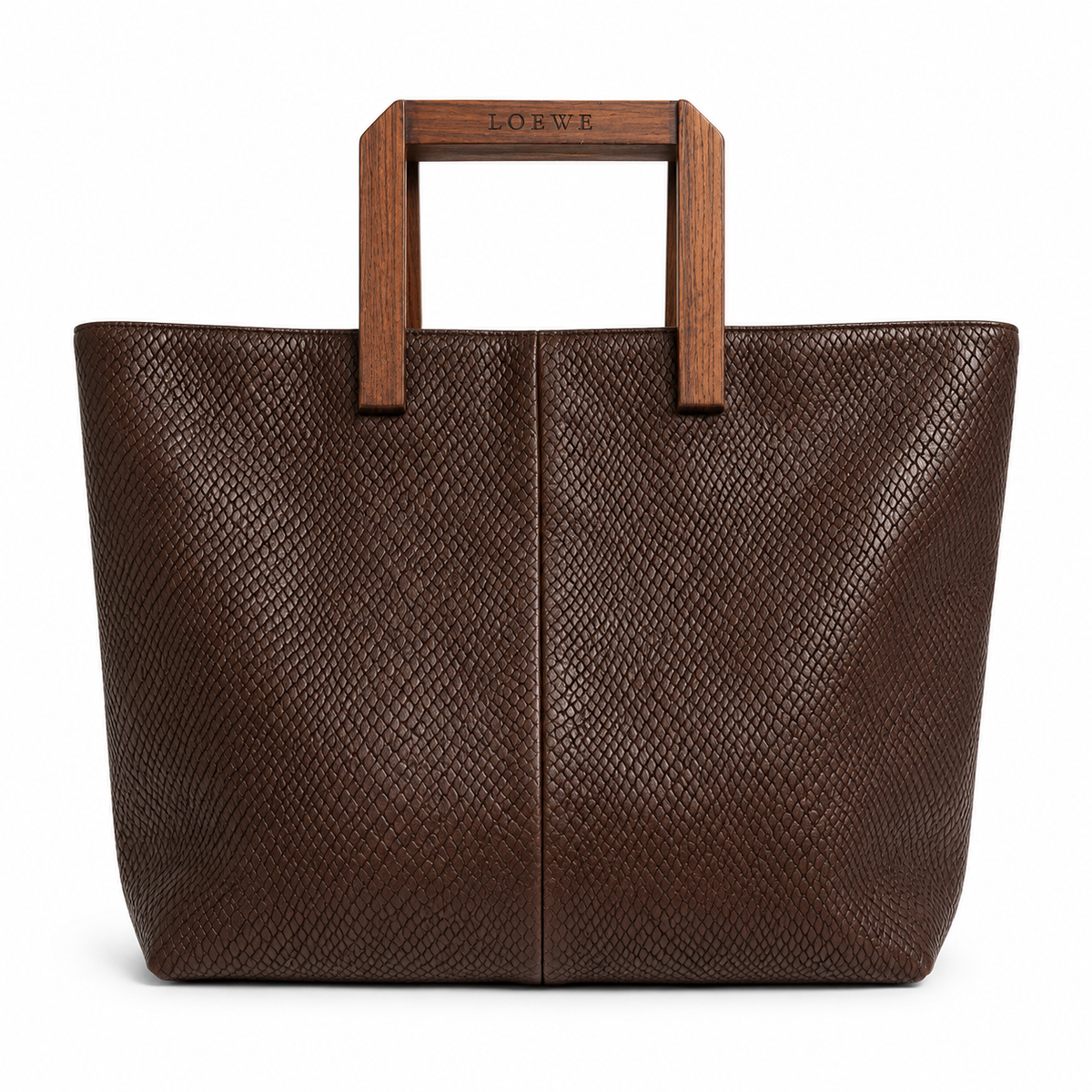 LOEWE Hand Bag Suede Brown with Wood handle