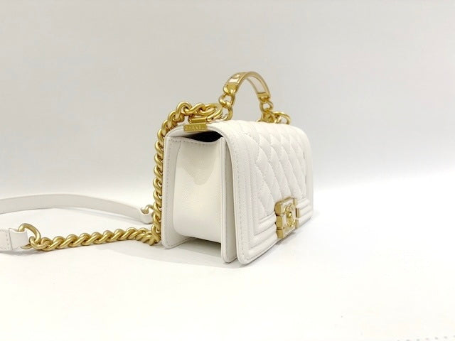 Chanel White Quilted Lambskin Leather CC Chain Top Handle Mini Flap Bag