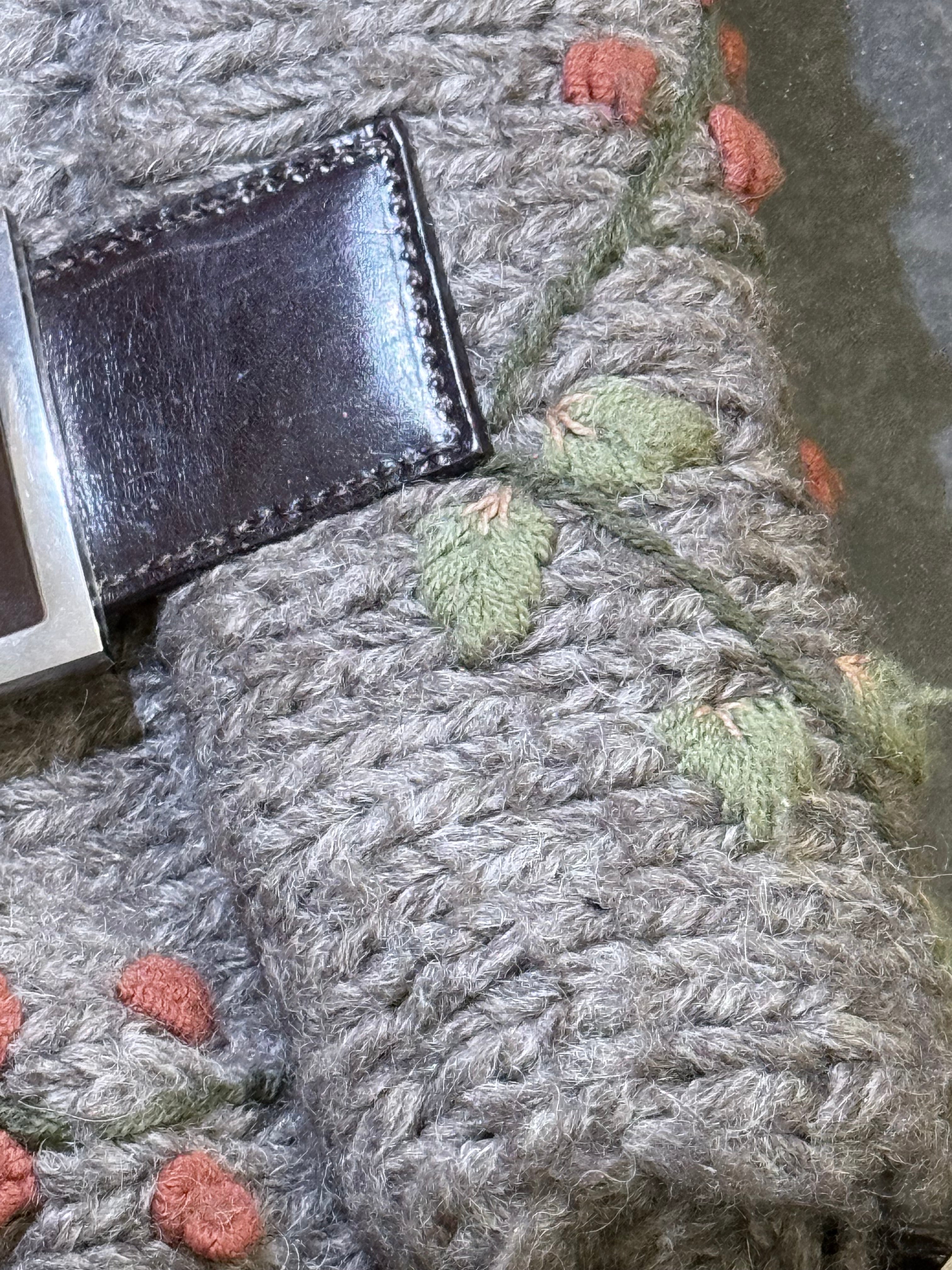 FENDI VINTAGE CROCHET KNIT FLORAL BAGUETTE