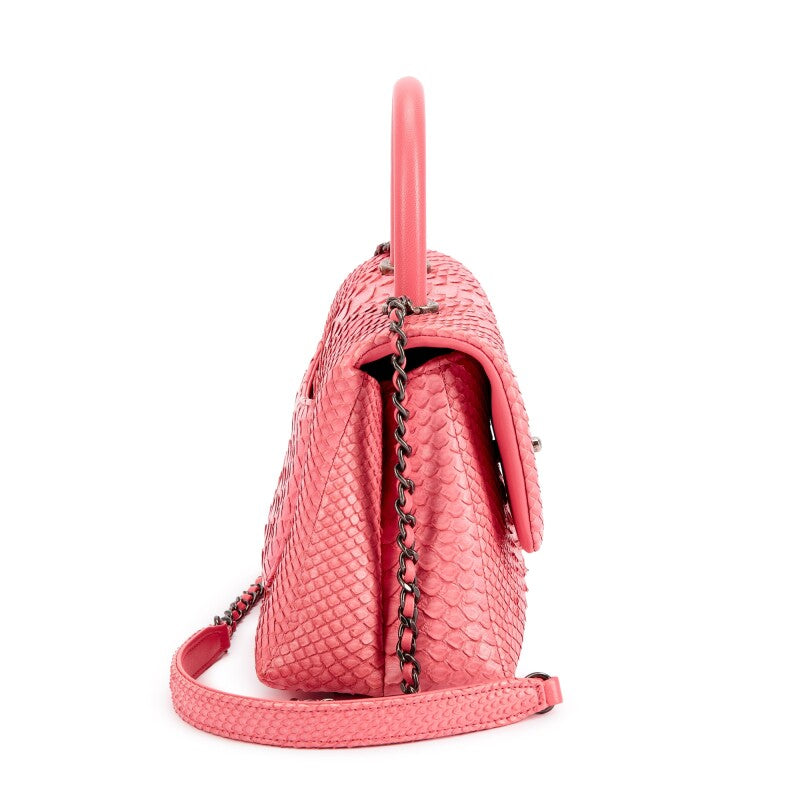 RARE!! CHANEL PINK PYTHON COCO HANDLE FLAP BAG