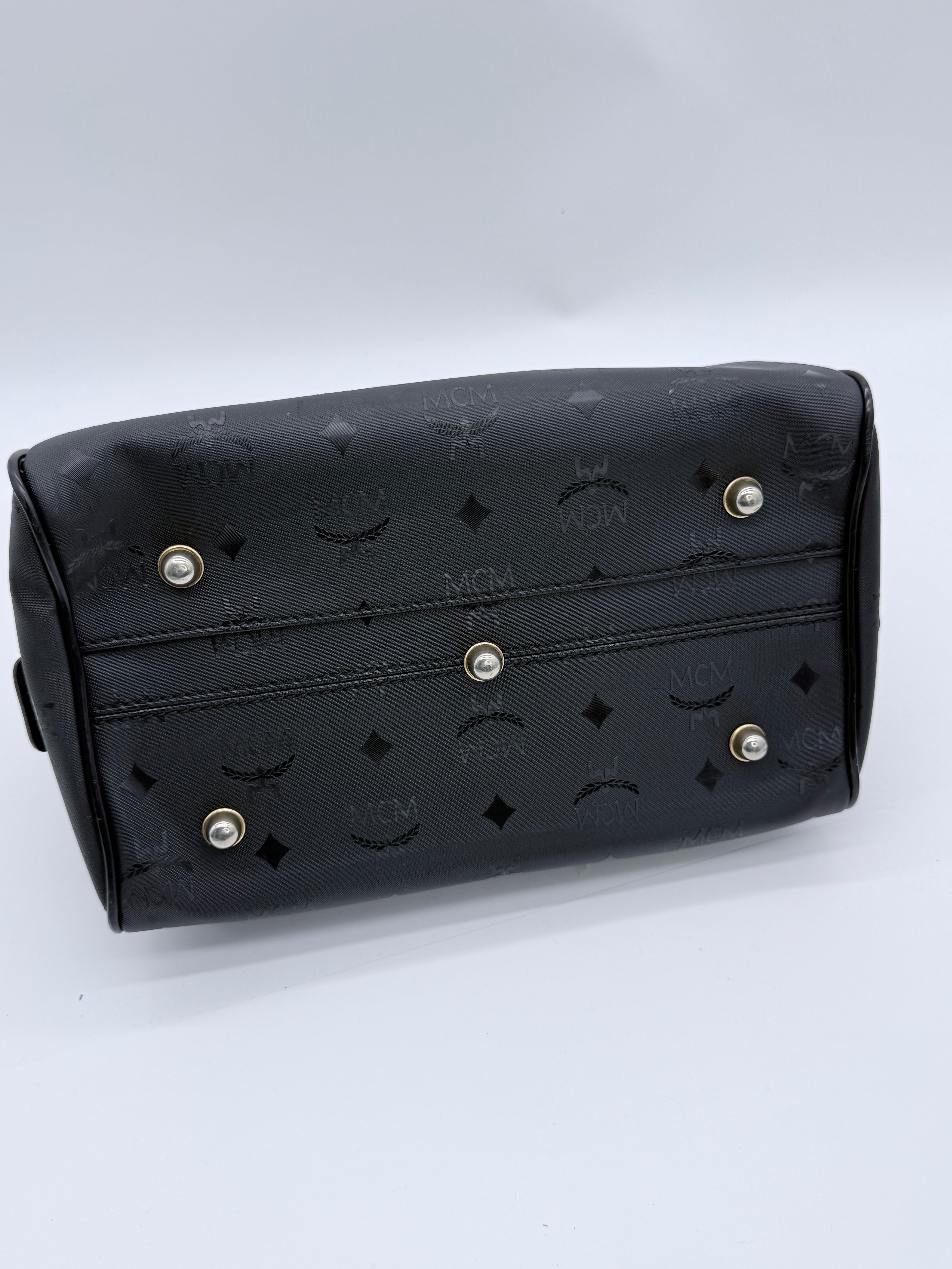 MCM Visetos Boston Satchel – Black Monogram Top Handle Bag