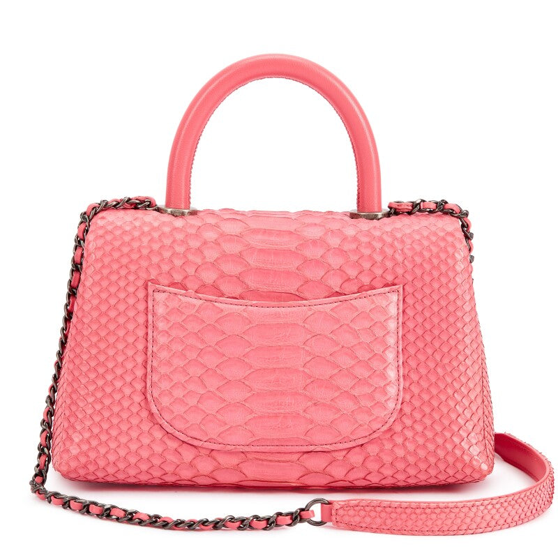 RARE!! CHANEL PINK PYTHON COCO HANDLE FLAP BAG