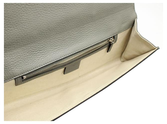 GUCCI Metal Embellished Broadway Clutch in Grey Leather