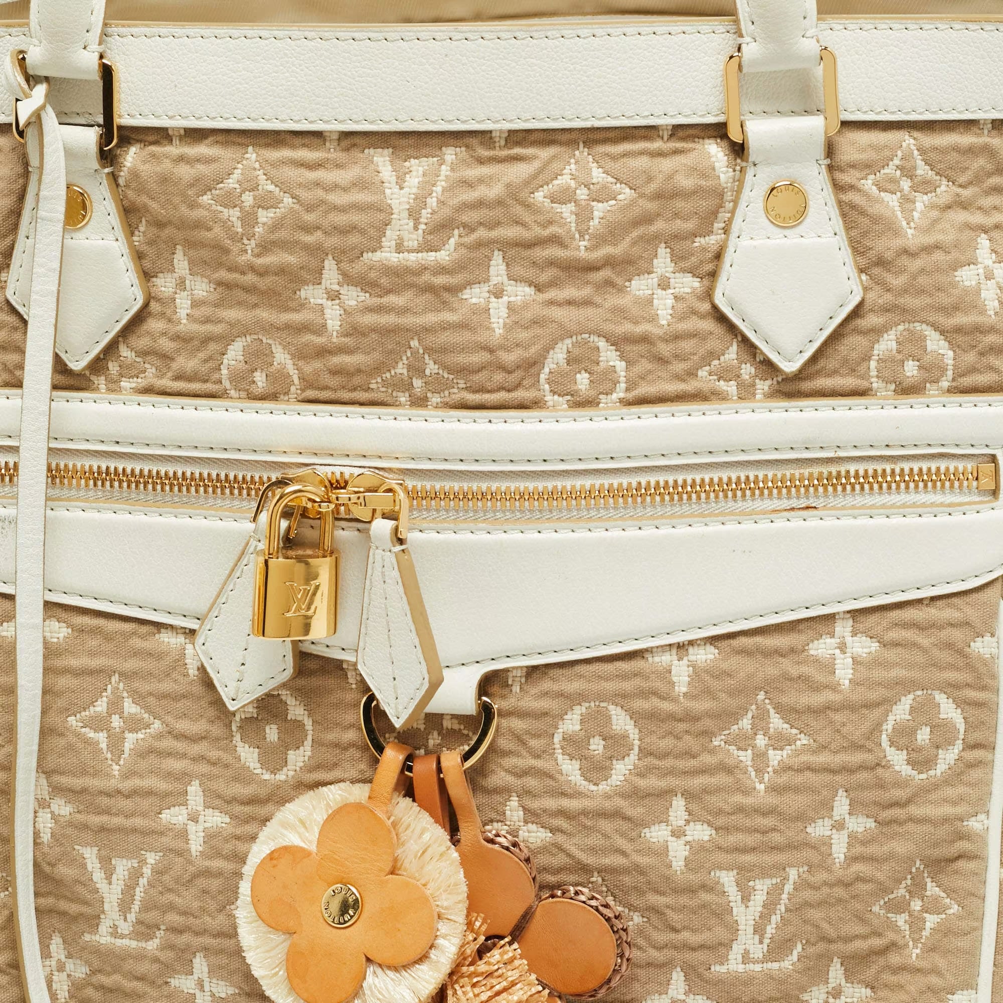 LOUIS VUITTON LV Monogram Sabbia Cabas GM Beige & White