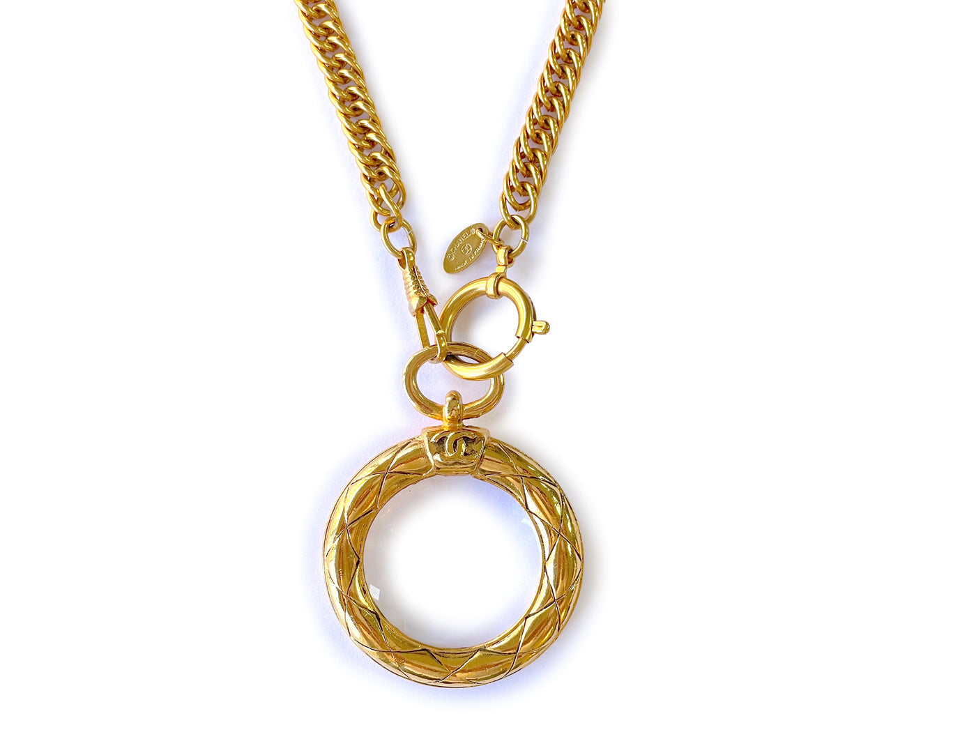 CHANEL Classic Quilted Framed Magnifying Glass Pendant Long Necklace
