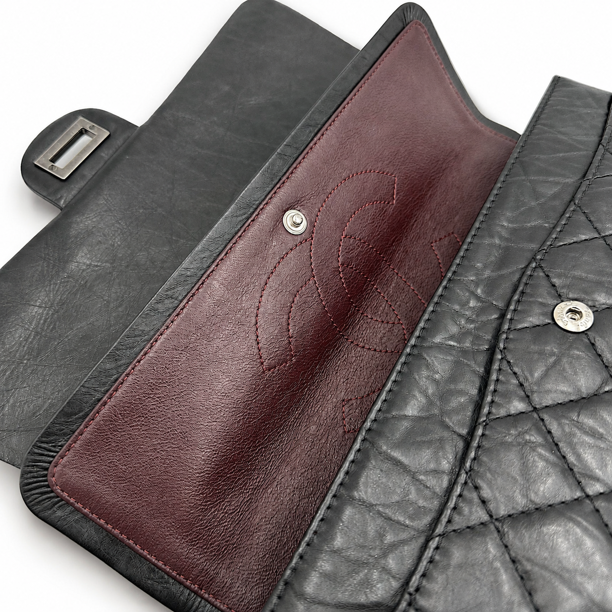 CHANEL 2.55 REISSUE LARGE DOUBLE FLAP BORDEAUX RED INTERIOR