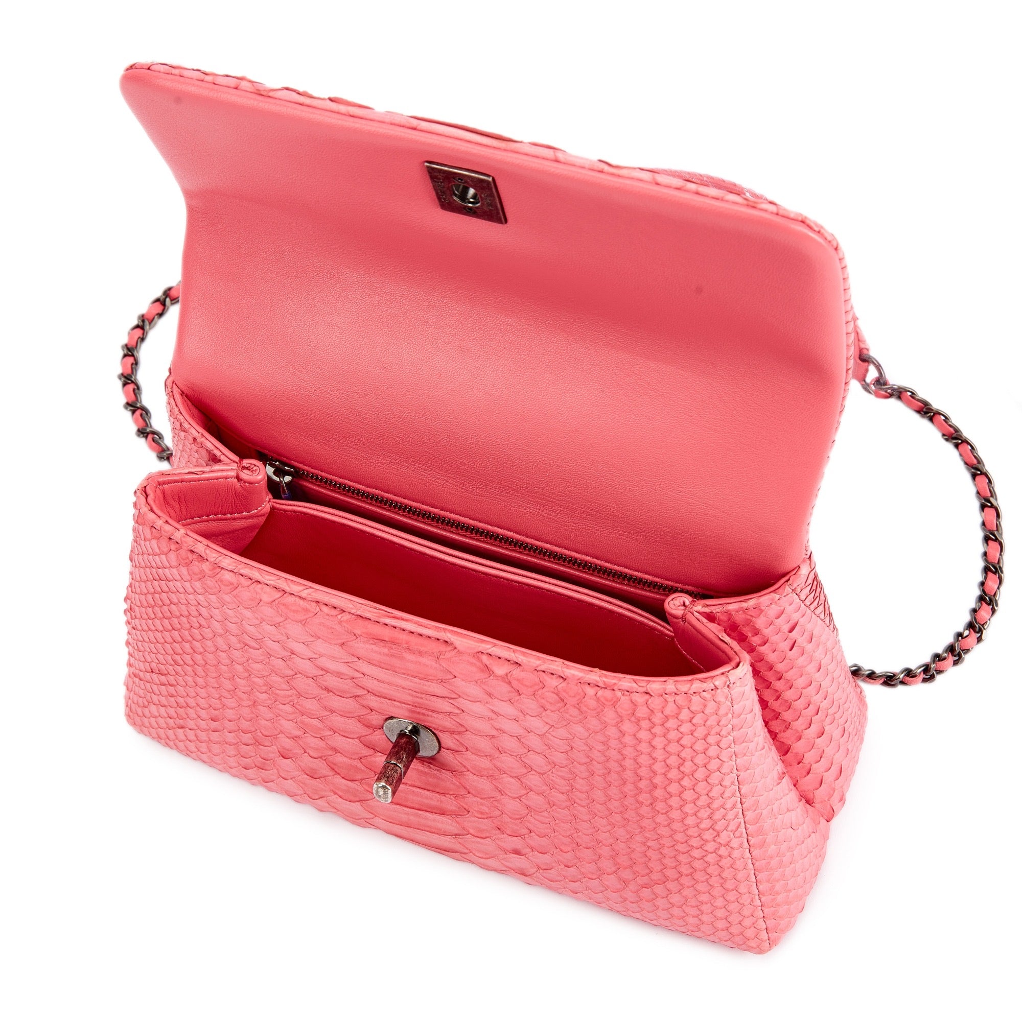 RARE!! CHANEL PINK PYTHON COCO HANDLE FLAP BAG