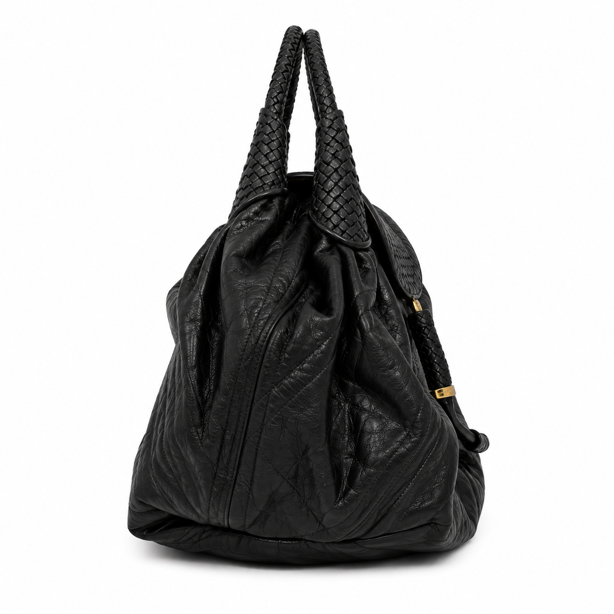 Fendi Spy Bag – Black Pebbled Leather with Woven Handles
