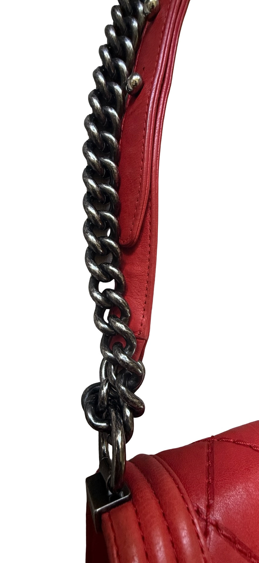 CHANEL Boy Flap Medium Bag – Red Quilted Lambskin with Ruthenium Hardware