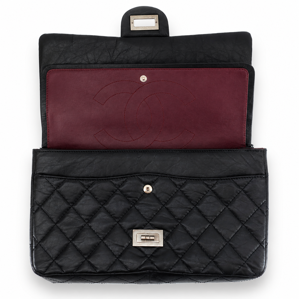 CHANEL 2.55 REISSUE LARGE DOUBLE FLAP BORDEAUX RED INTERIOR