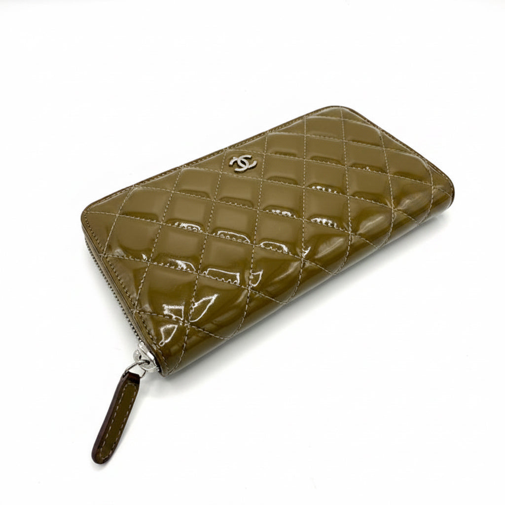CHANEL Quilted Patent Leather Wallet