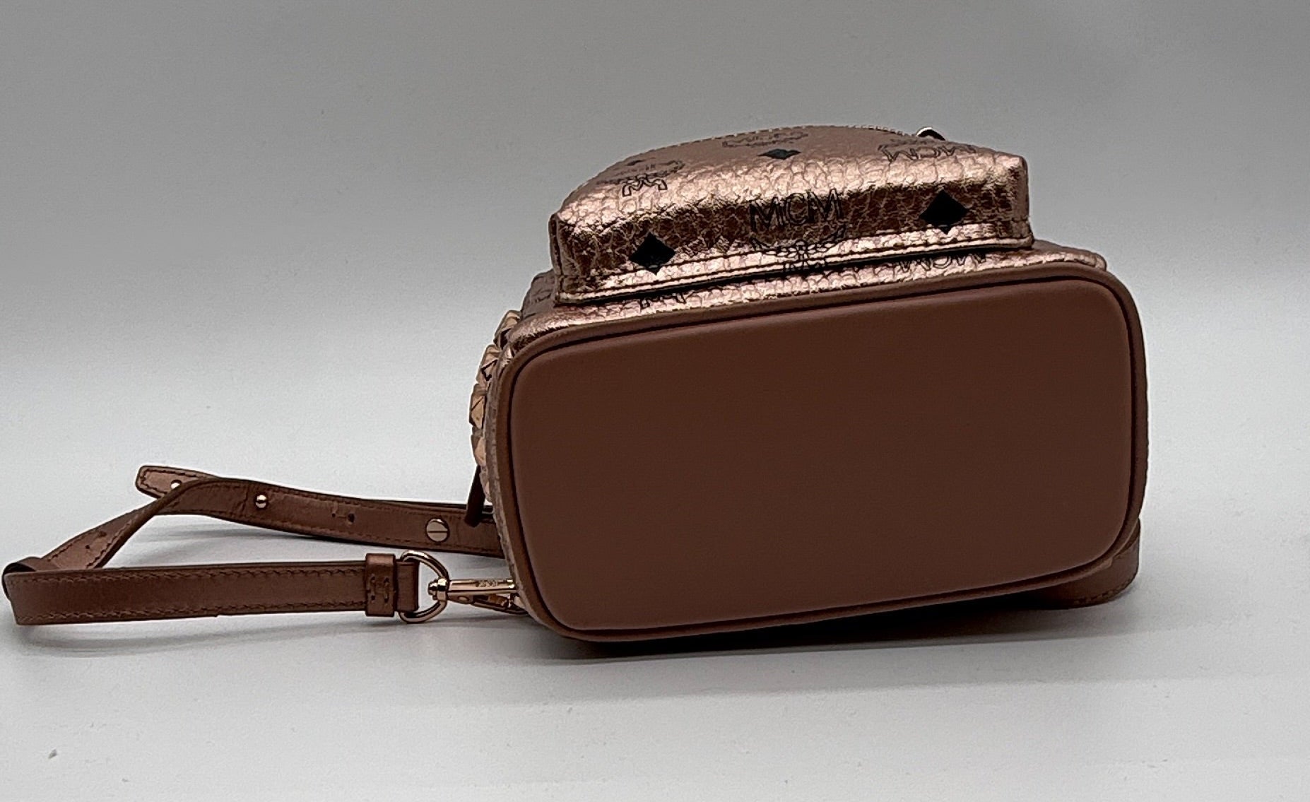 MCM Stark Mini Backpack – Rose Gold Visetos Coated Canvas | Full Set