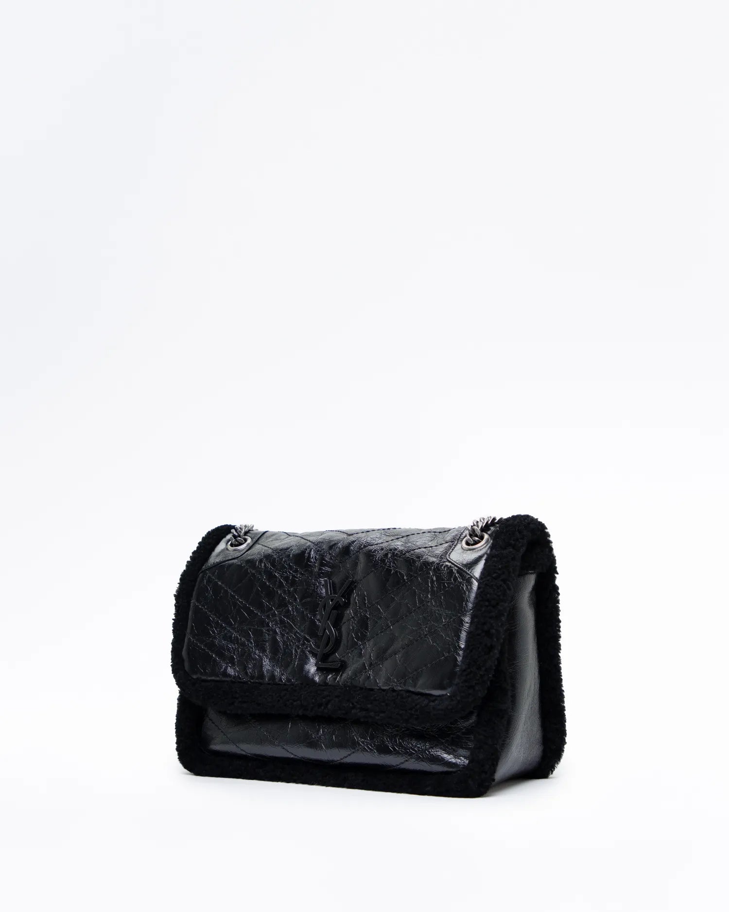 NEW!! SAINT LAURENT Medium Niki YSL Monogram Shearling And Leather Chain Bag