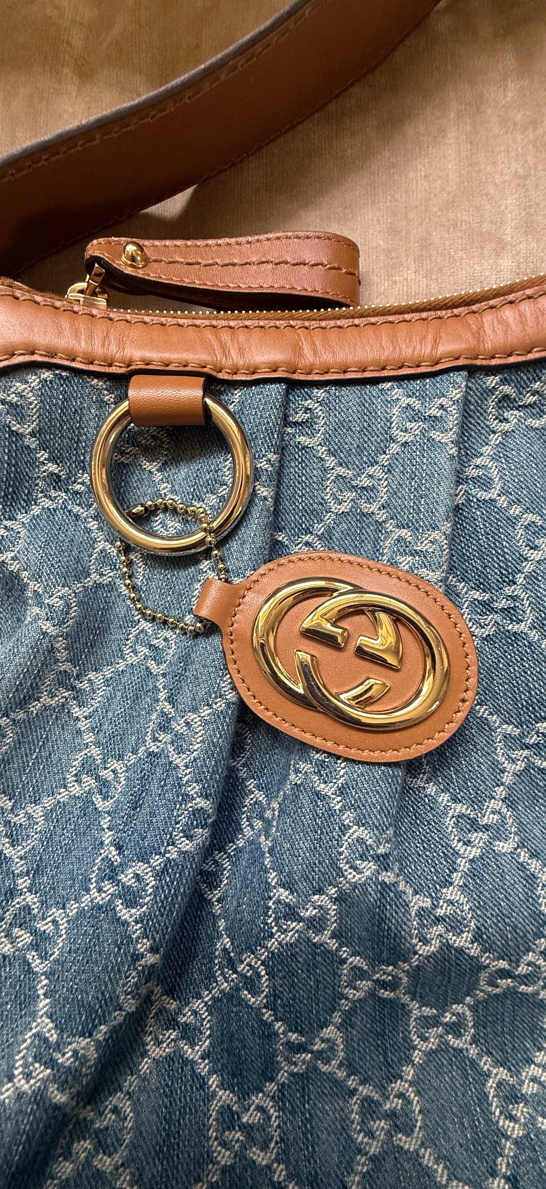 Gucci Sukey Large Hobo Bag – GG Denim Canvas with Leather Trim