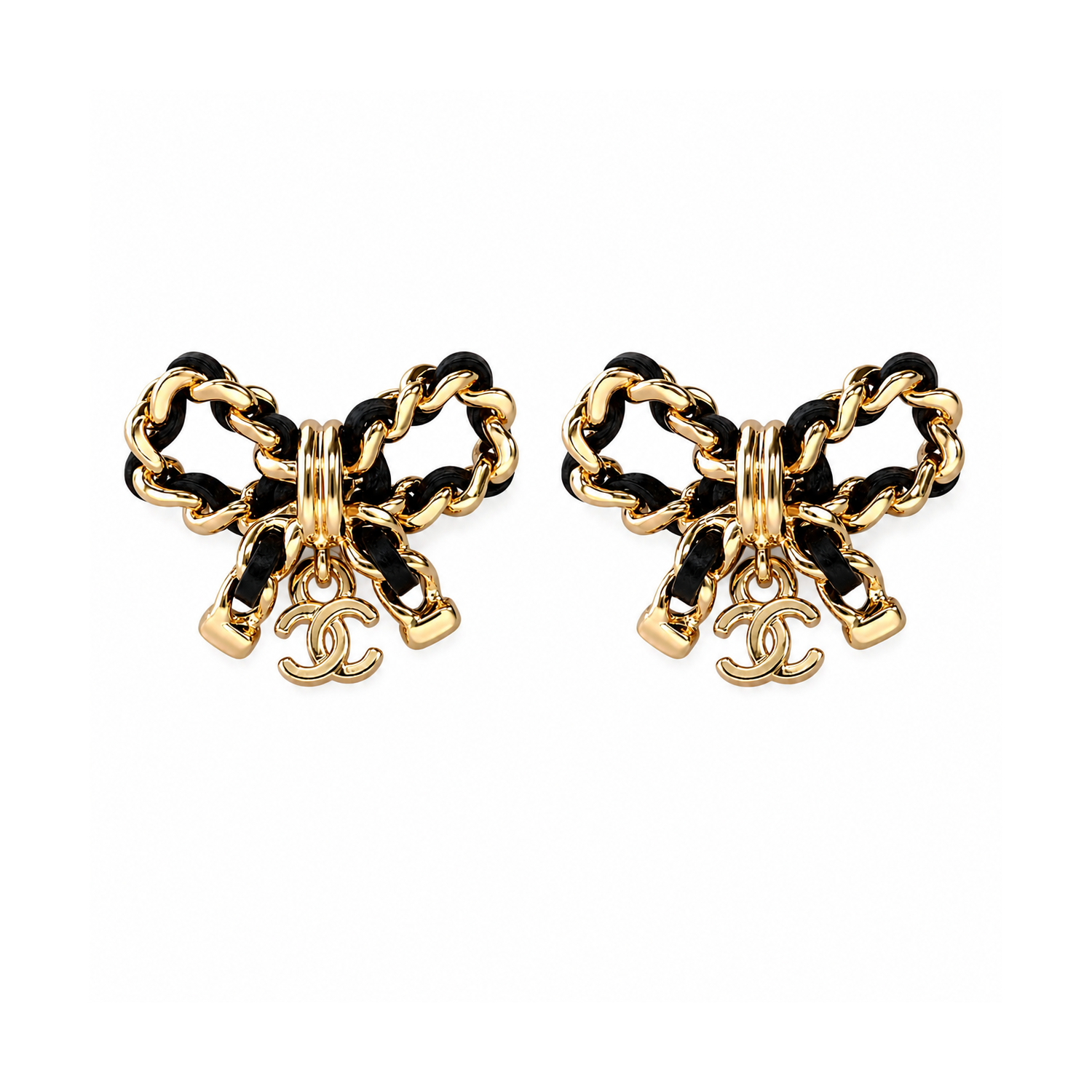 Chanel Interlaced Chain & Leather Bow earrings