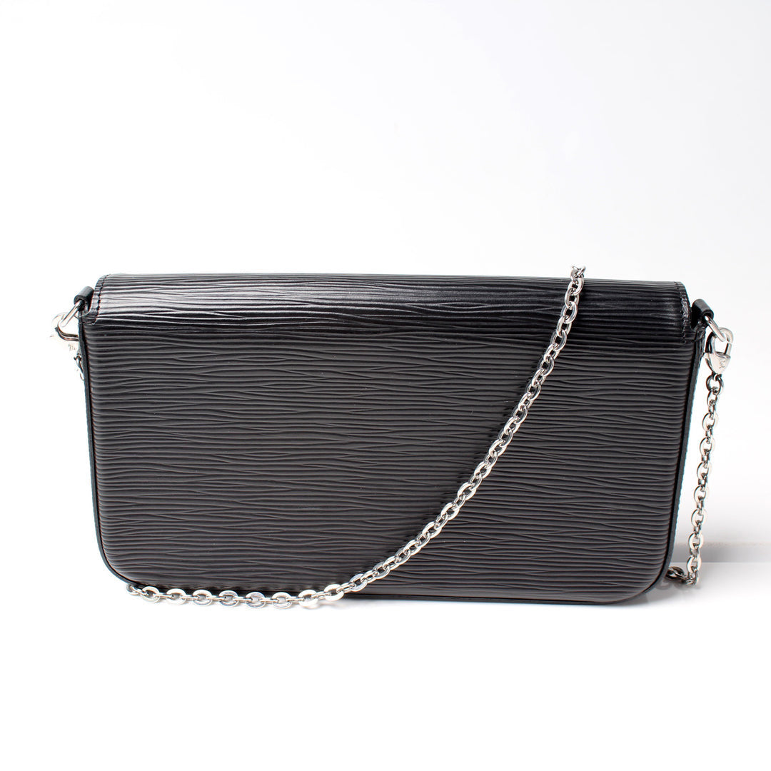 LOUIS VUITTON LV Pochette Félicie in Black,
EPI leather With a Silver-Tone Chain Strap