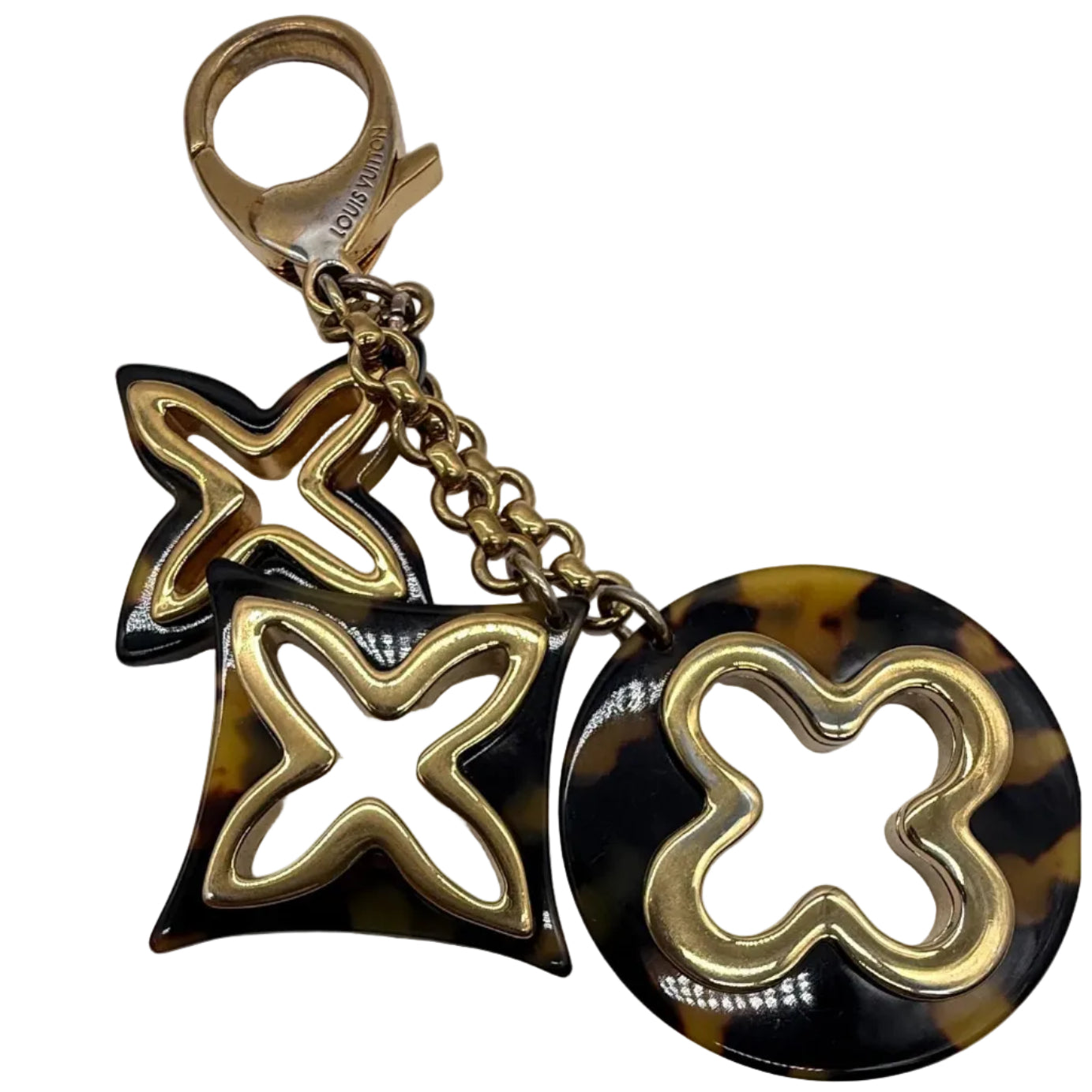 Louis Vuitton Fleur de Monogram Bag Charm & Key Holder | Gold & Tortoise Resin | Full Set