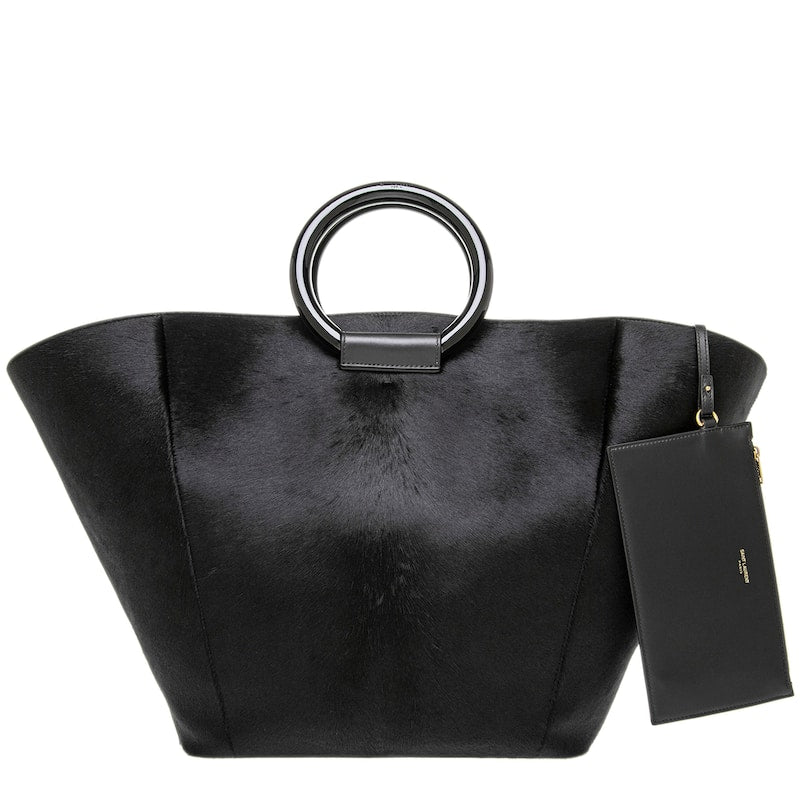 SAINT LAURENT YSL Ponyhair Top Handle Bag from the 2024 Maxi Trapeze Tote Collection by Anthony Vaccarello.