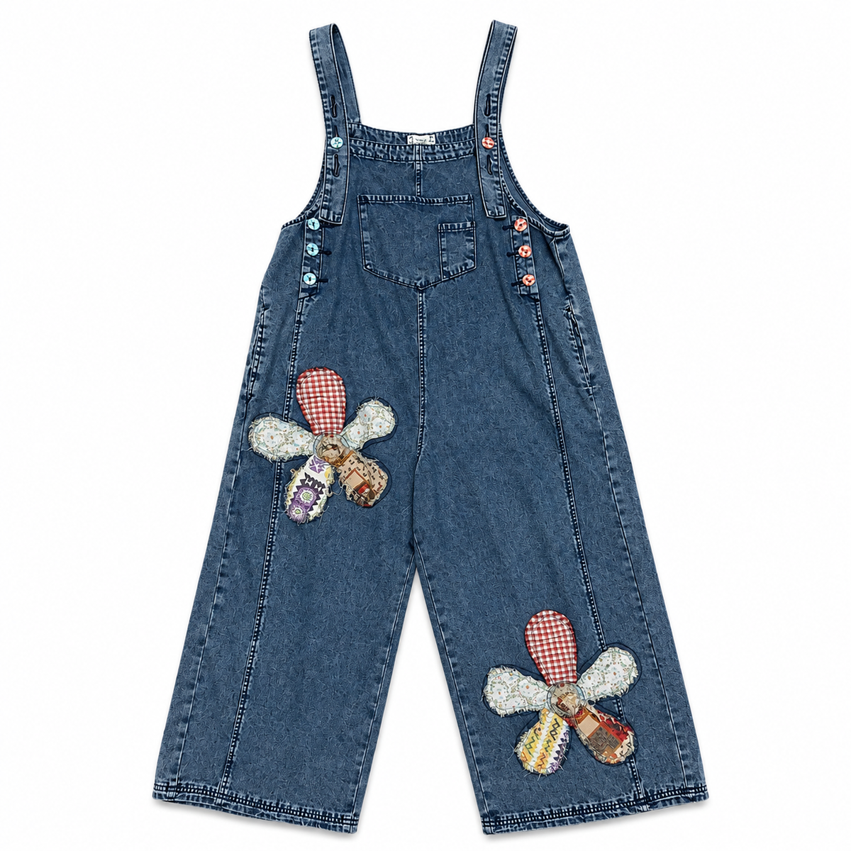 Easel Flower Patch Washed Denim Overalls