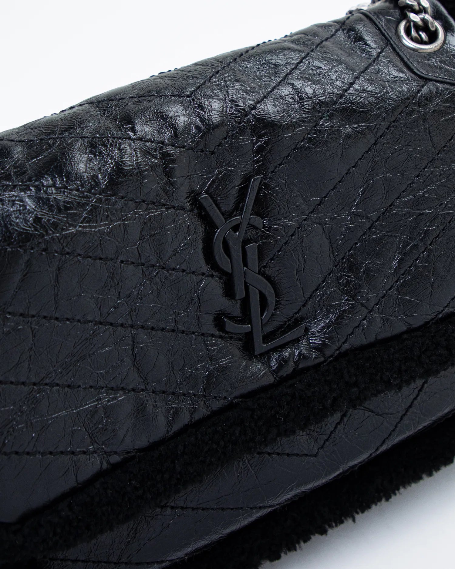 NEW!! SAINT LAURENT Medium Niki YSL Monogram Shearling And Leather Chain Bag