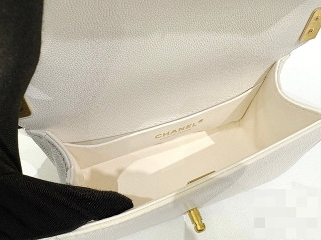 Chanel White Quilted Lambskin Leather CC Chain Top Handle Mini Flap Bag