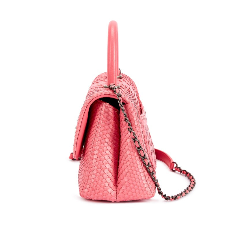 RARE!! CHANEL PINK PYTHON COCO HANDLE FLAP BAG