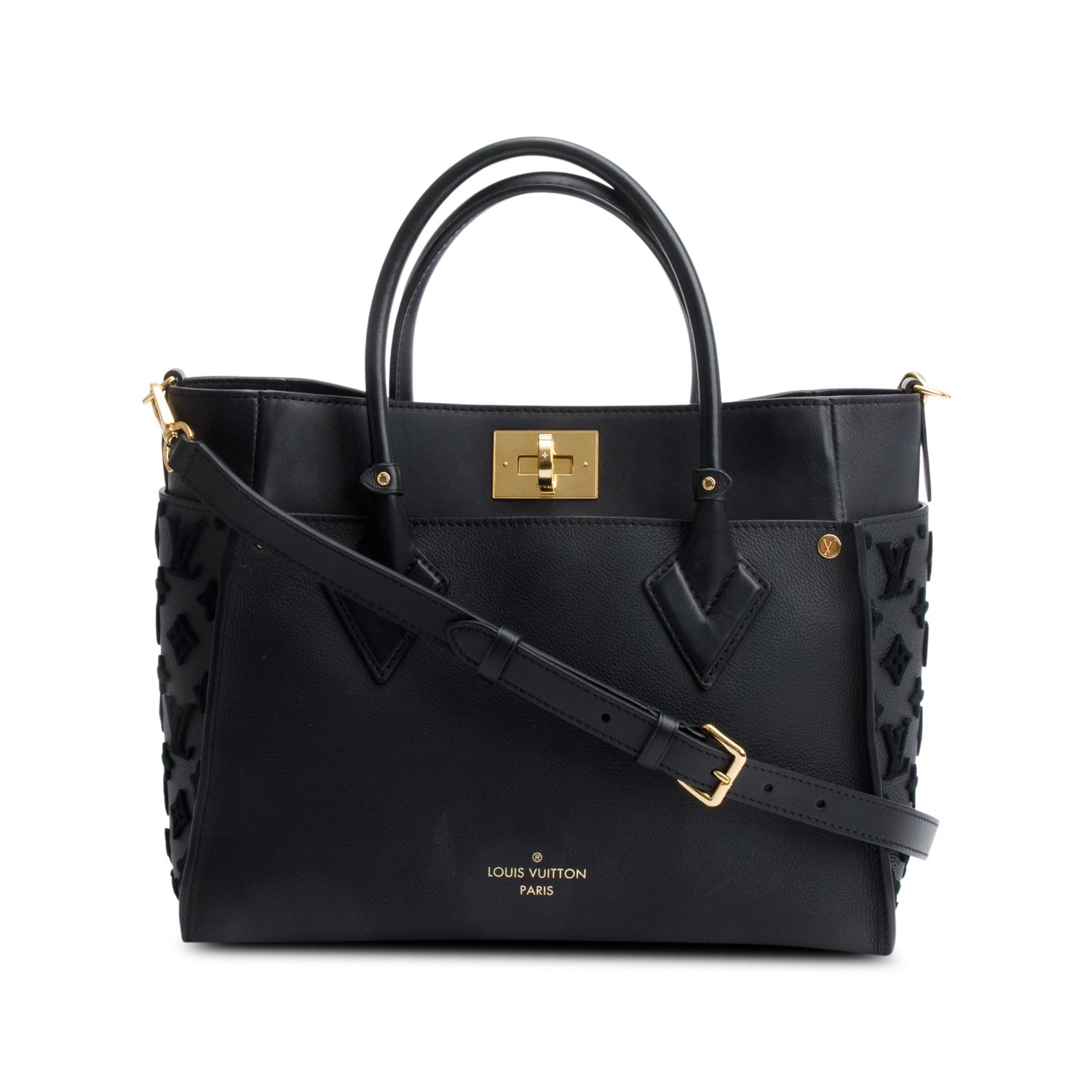 LOUIS VUITTON LV 2022 Black Calf Monogram Tufting On My Side MM