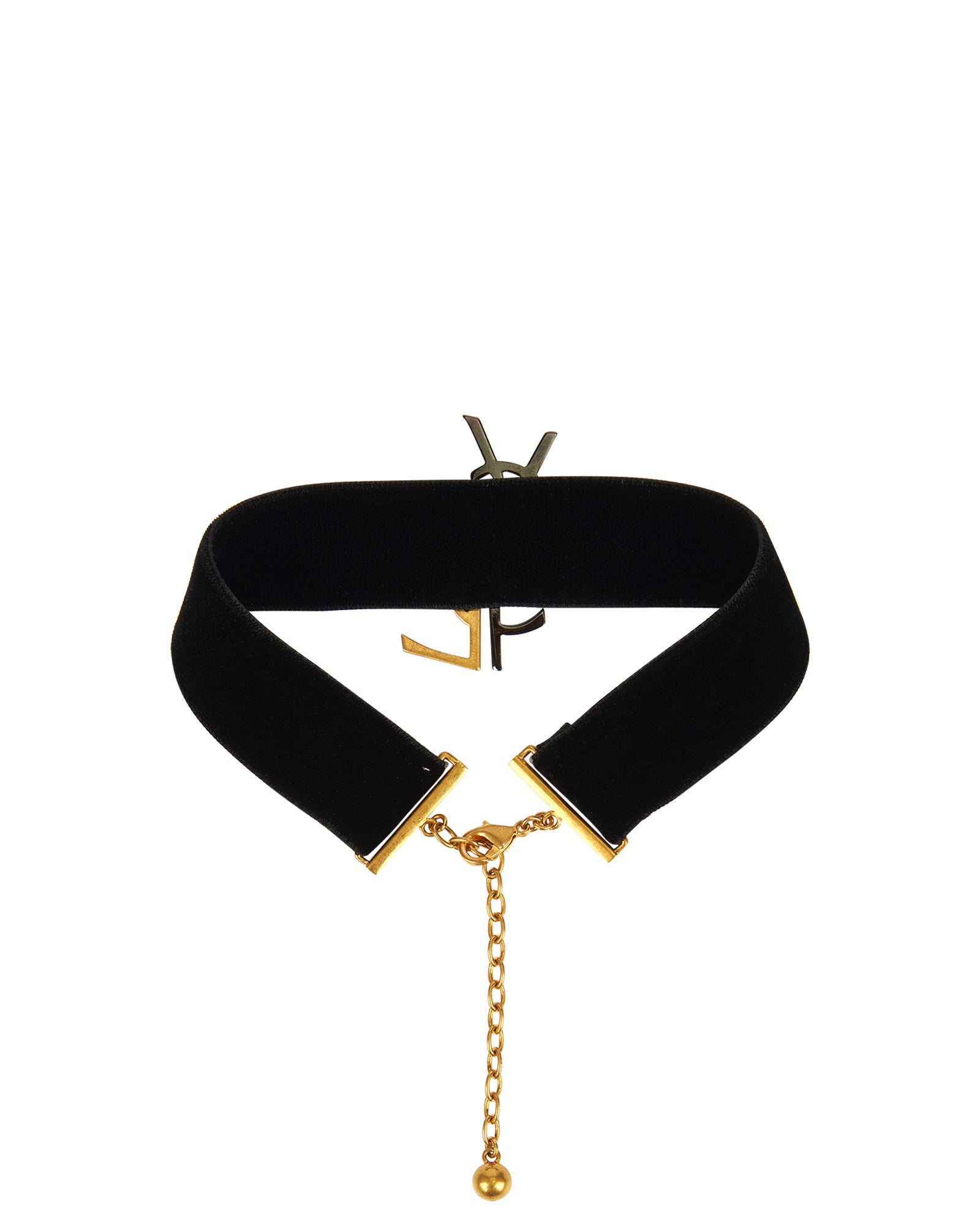 SAINT LAURENT YSL MONOGRAM VELVET CHOCKER. BLACK & GOLG HARDWARE
