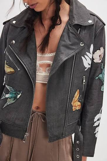 FREE PEOPLE, NEW,Stunning Leather embellished Moto Jacket
