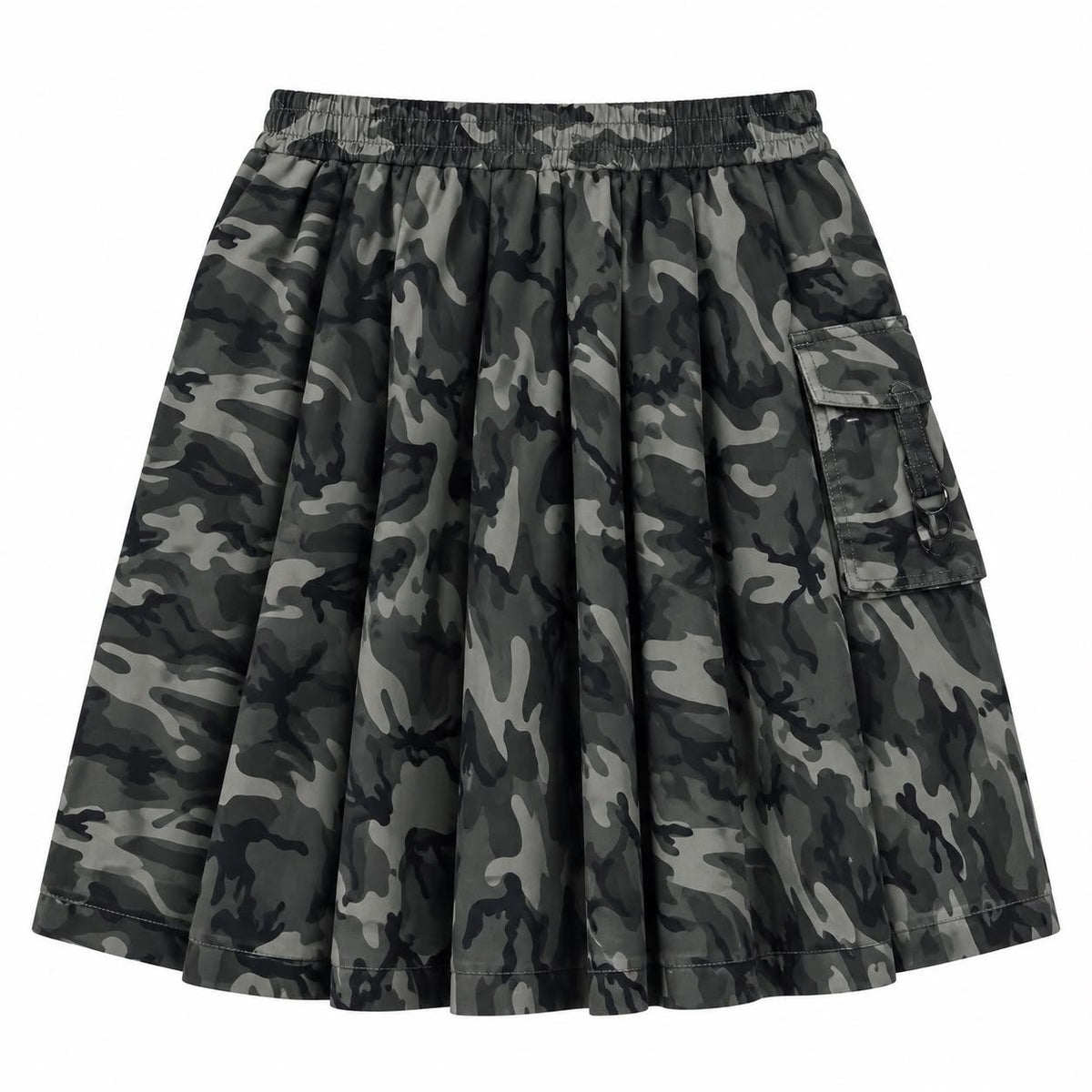 Women's Camouflage Cargo Midi Skirt with Elastic Waist
