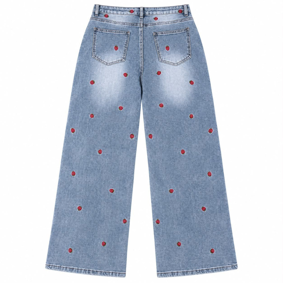 Easel Cherry Printed Denim Wide Leg Jeans!
