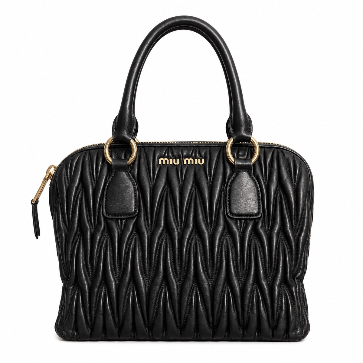 Miu Miu Black Quilted Leather Handbag with Gold Hardware