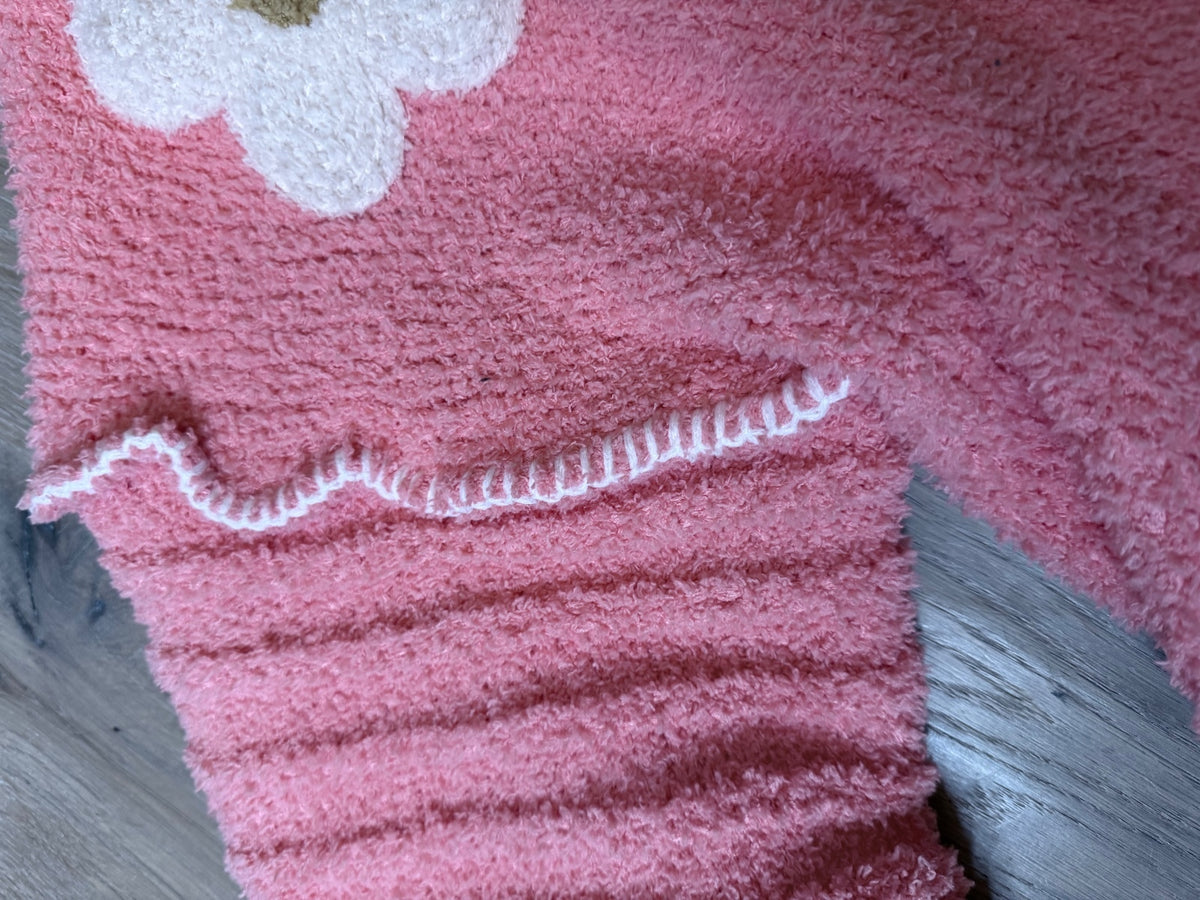 POL Berber Knit Sweater with Flower Print in Coral