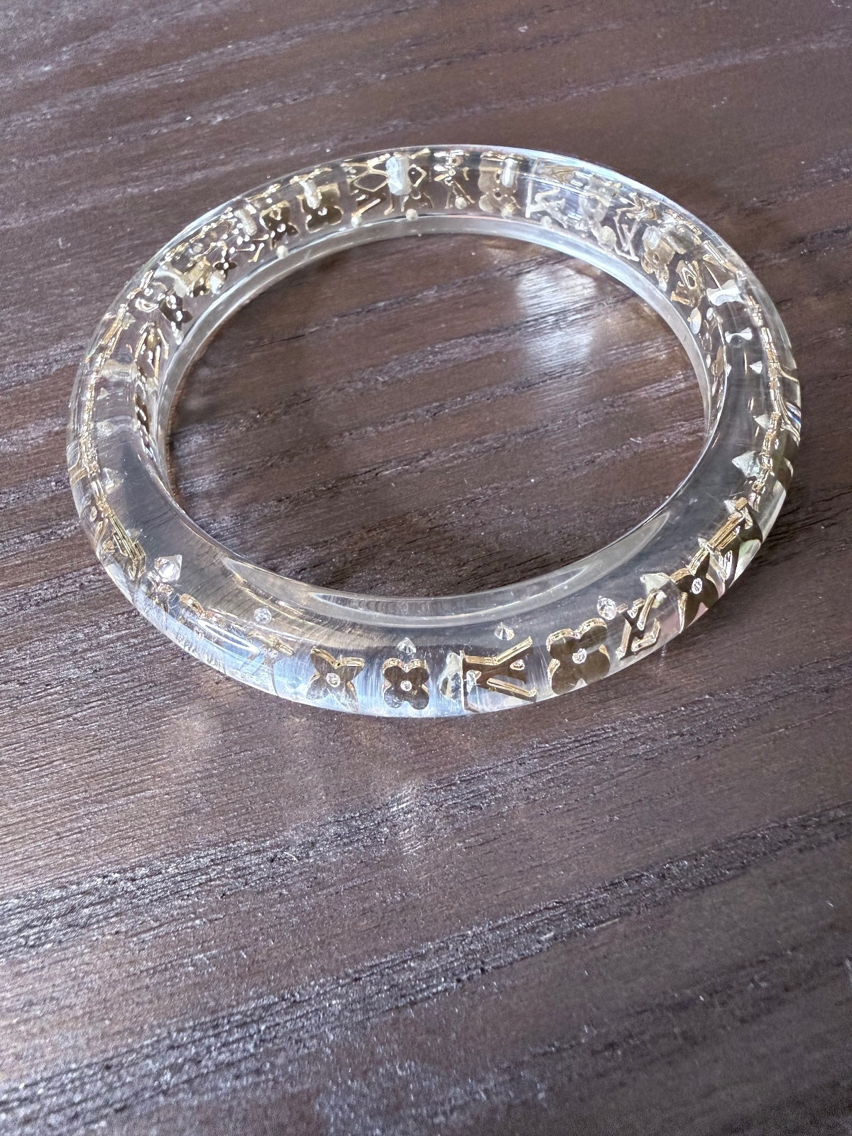 Louis Vuitton Clear Resin Gold Tone Monogram Inclusion Bangle Bracelet