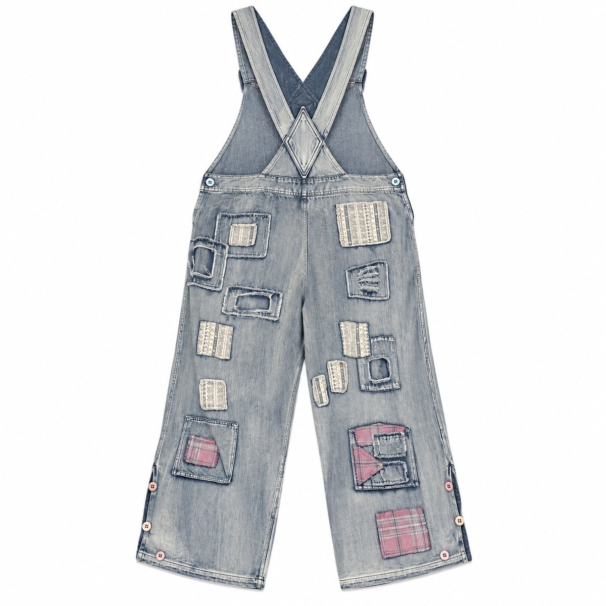 Blue velvet Flower & Embroidery Vintage Washed Denim Overalls