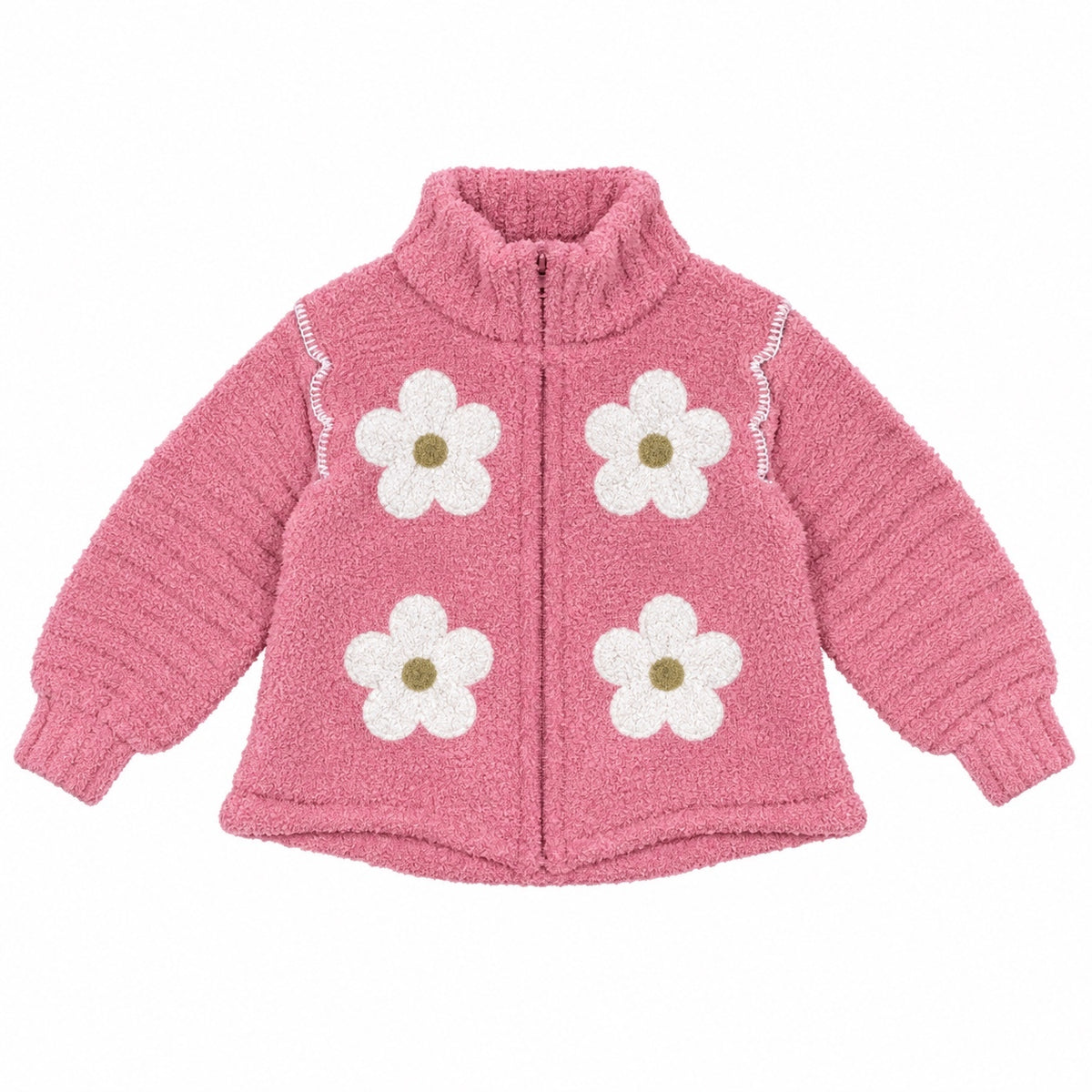 POL Berber Knit Sweater with Flower Print in Coral