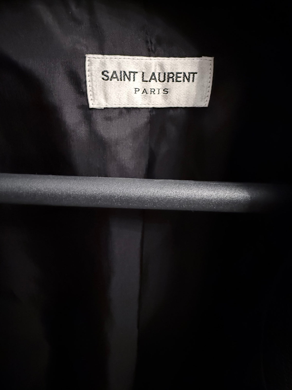 Saint Laurent Paris Black Satin Track Jacket with White Piping and Size 48
