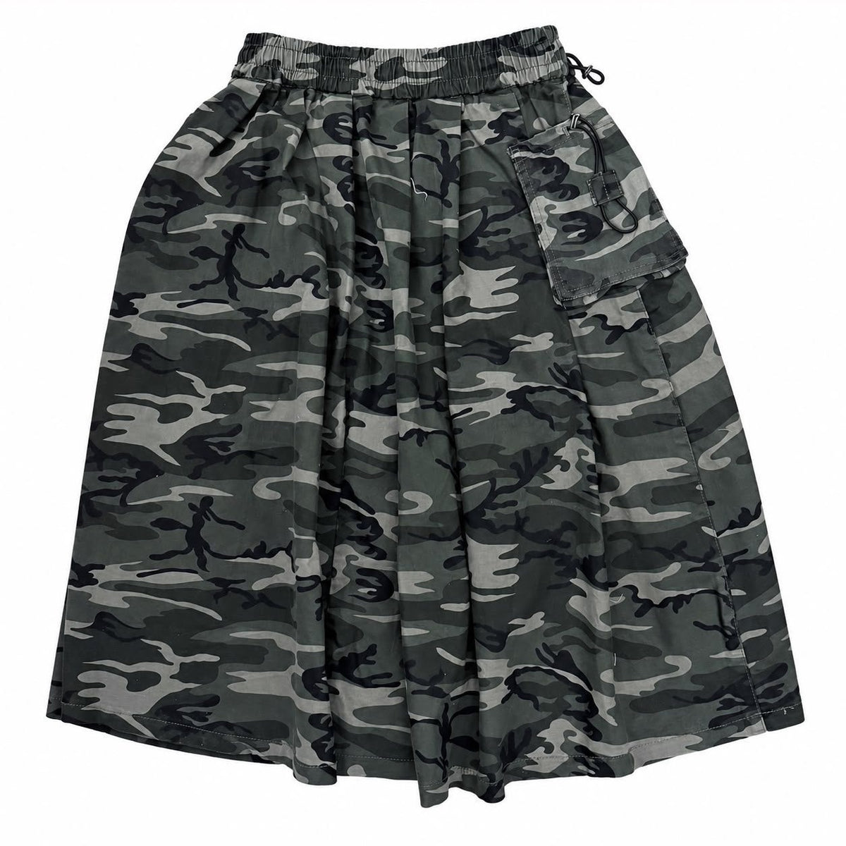 Women's Camouflage Cargo Midi Skirt with Elastic Waist