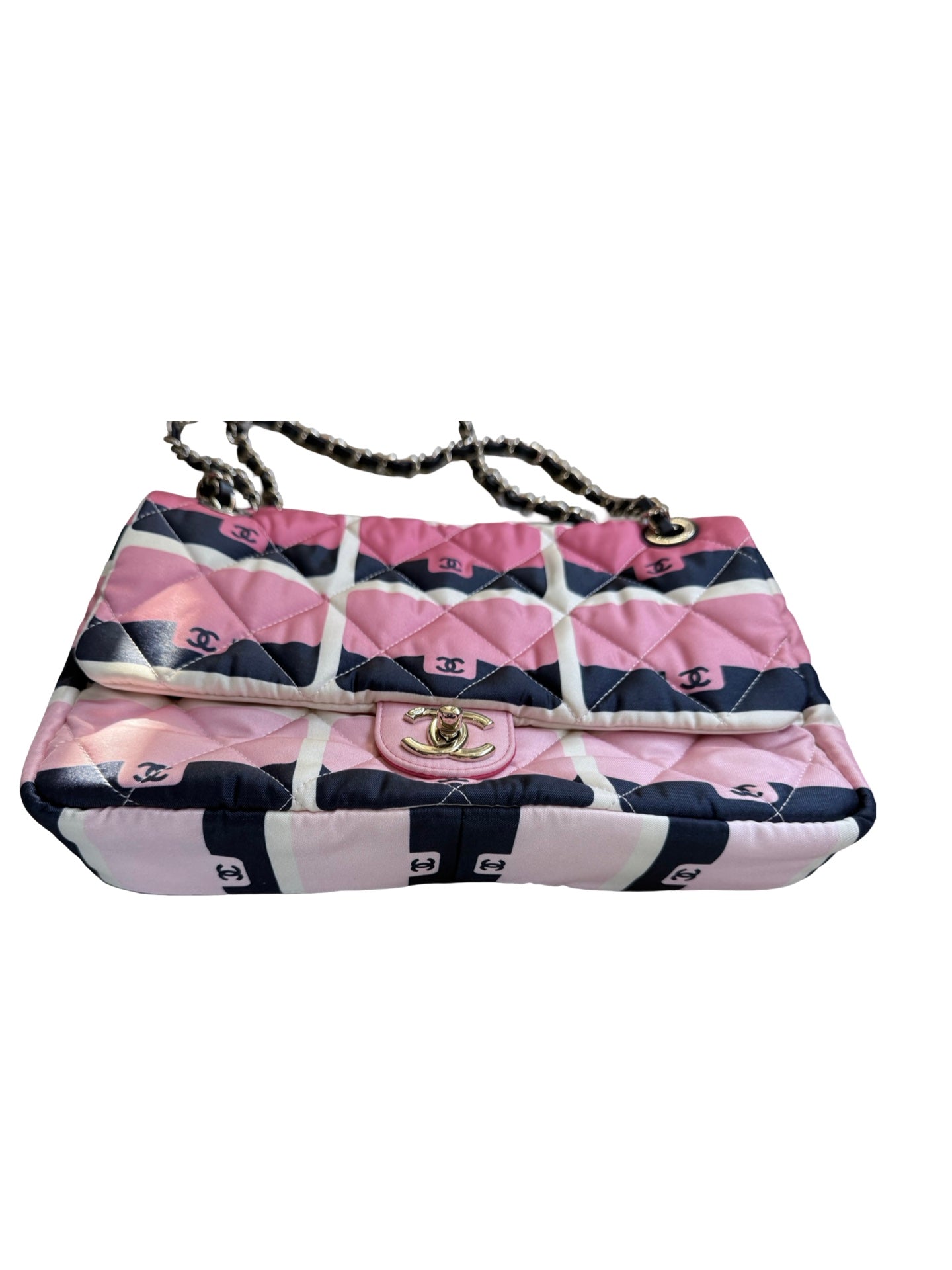 CHANEL Pink Quilted Printed Satin Flap Shoulder Bag – Limited Edition