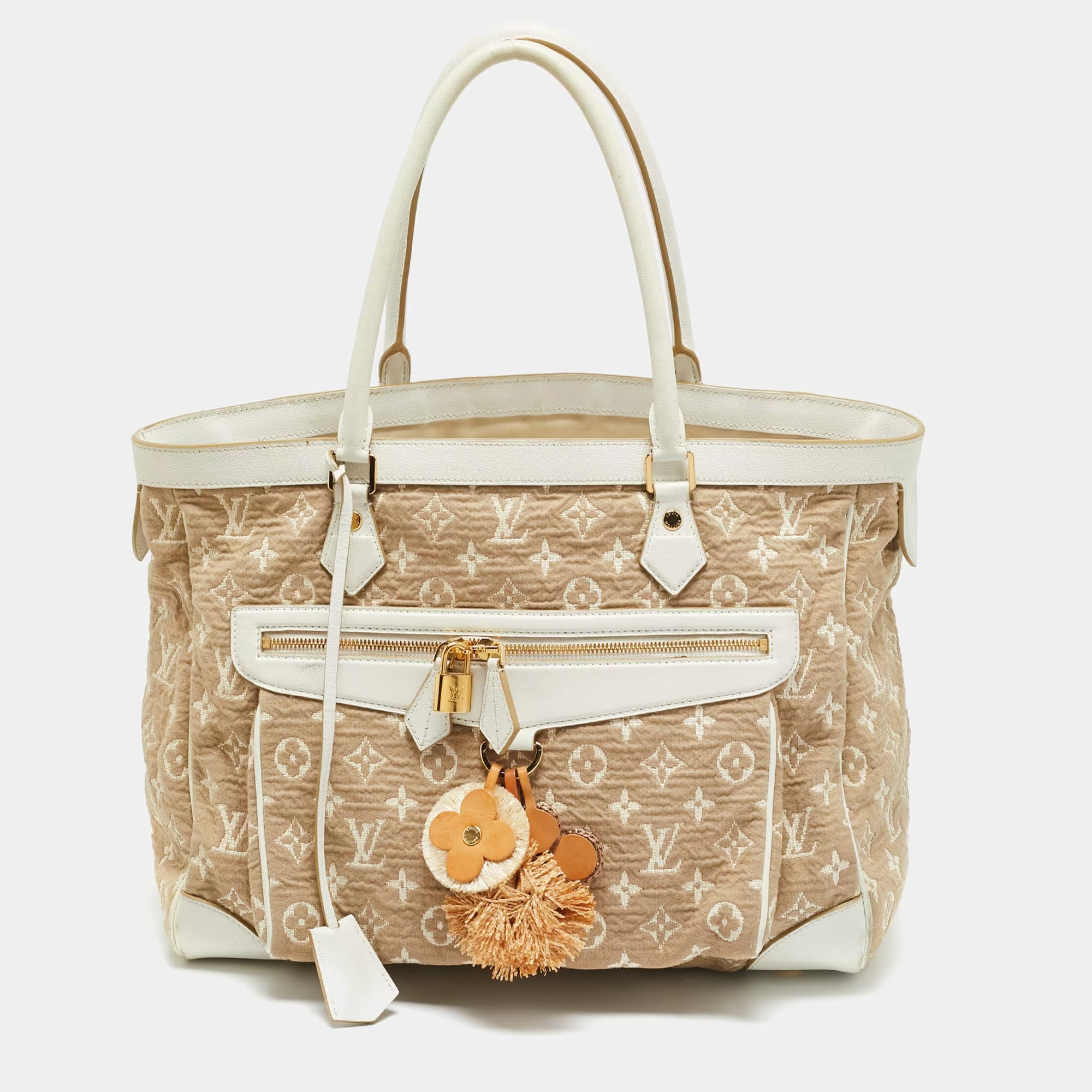 LOUIS VUITTON LV Monogram Sabbia Cabas GM Beige & White
