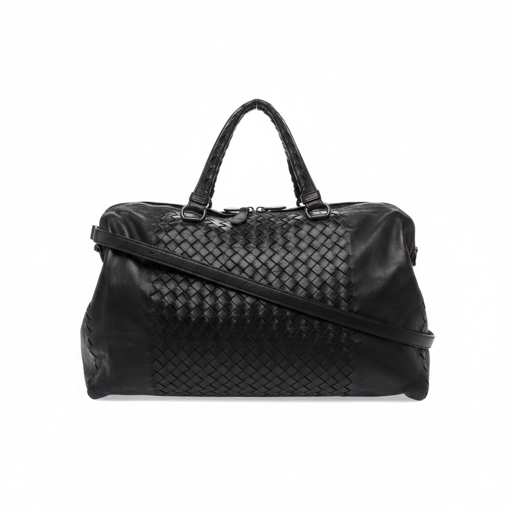 BOTTEGA VENETA 			Black Intrecciato Woven Calf Leather Top Handle Bag