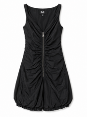 Dolce & Gabbana Black Nylon Front Zipper Ruched Dress Size IT 38