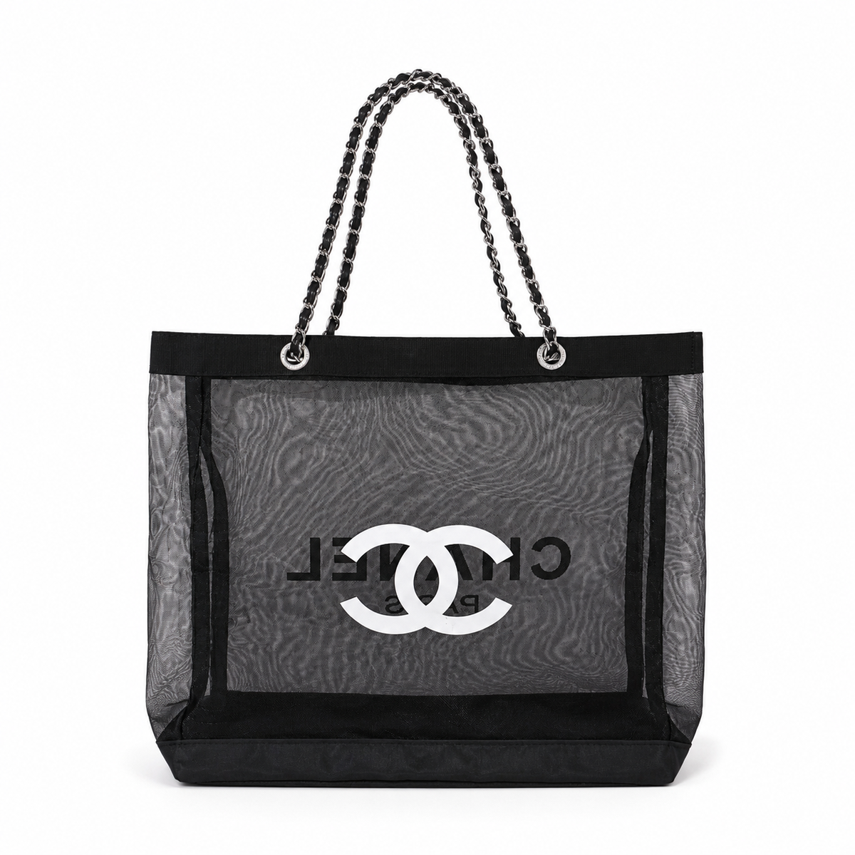 Chanel Black & White Mesh Logo Tote Bag